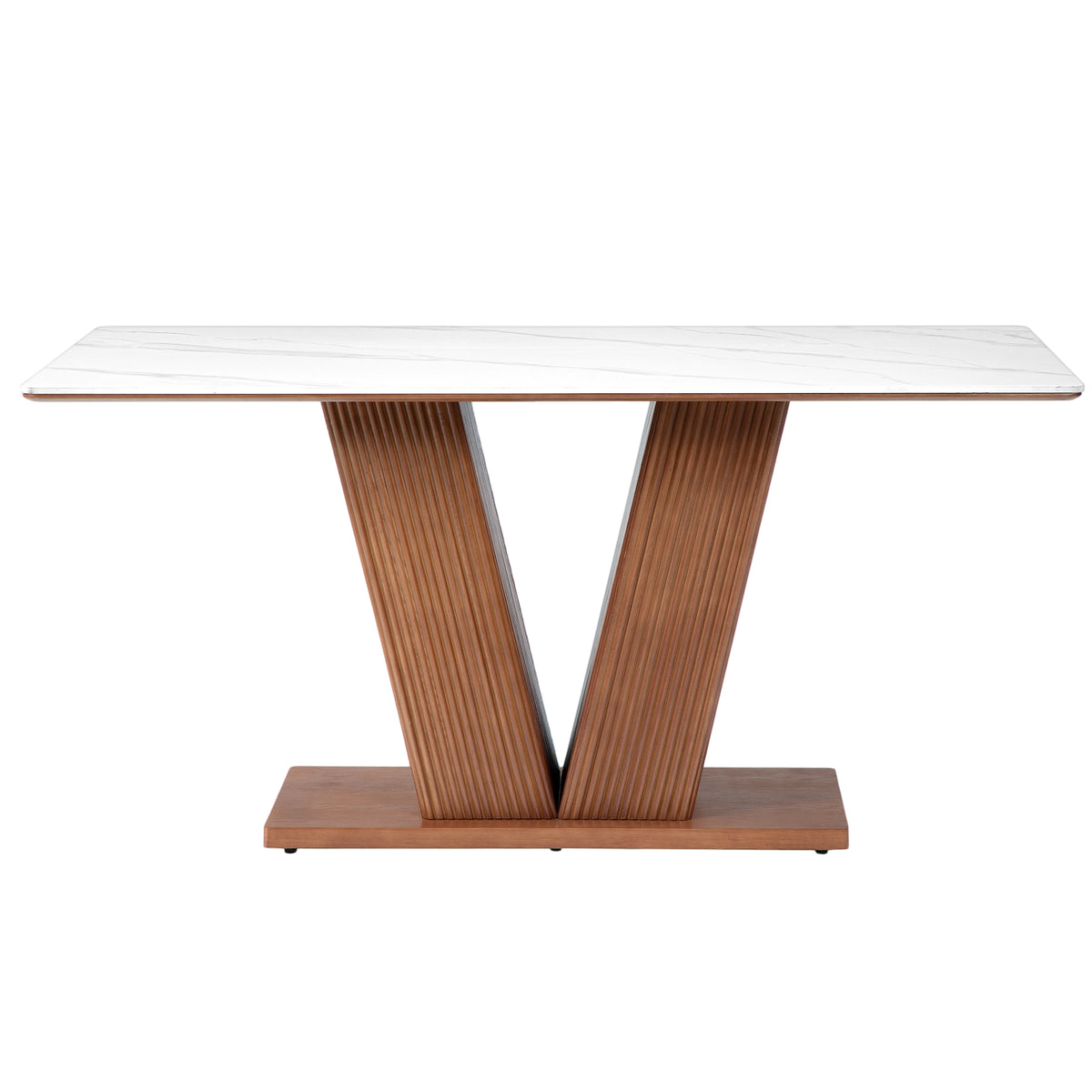 63" Sintered Stone Dining Table for 4-6, Fluted Pedestal Base, Rectangle