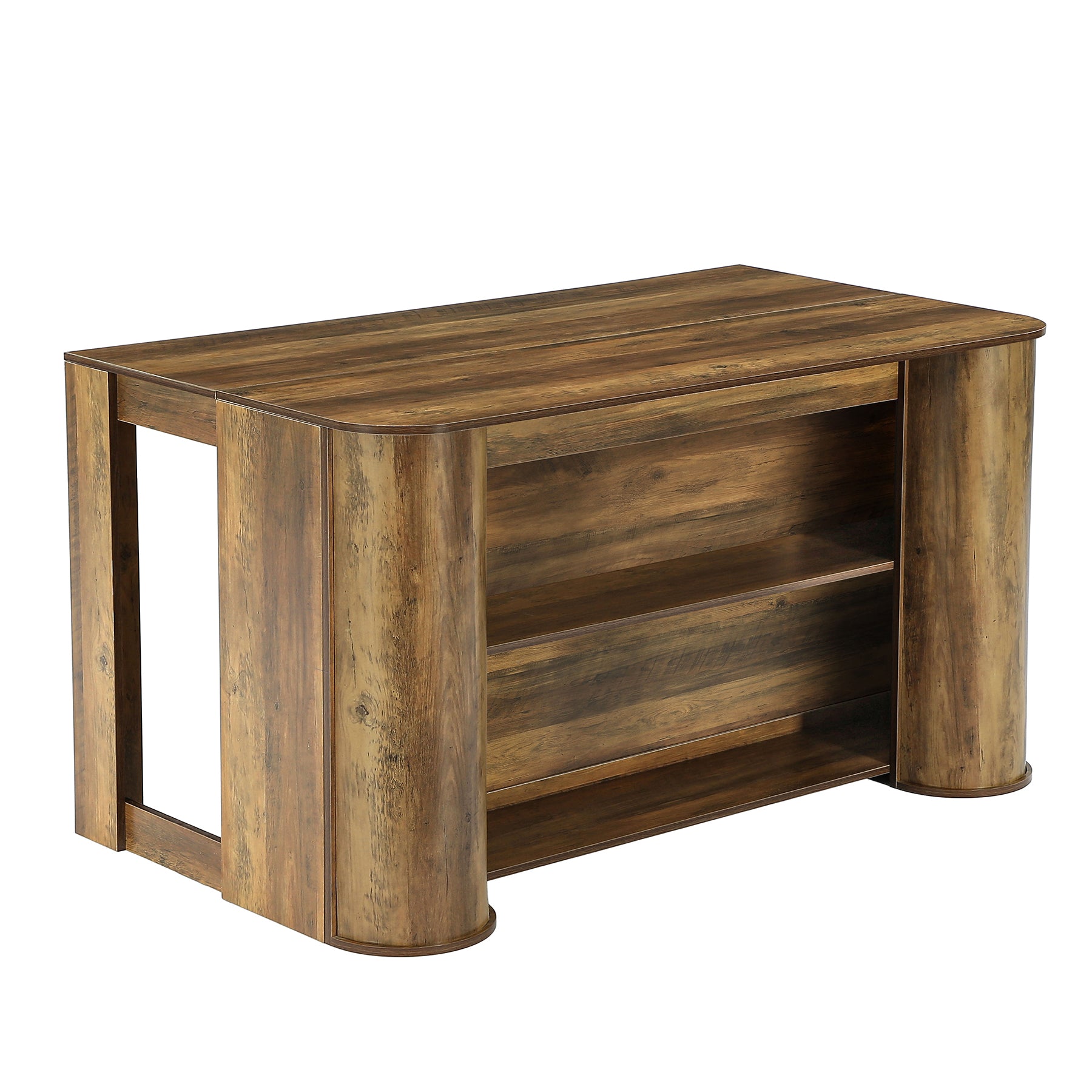 55" Kitchen Island, Farmhouse Stationary Island Table with 2-Tier Storage Shelves