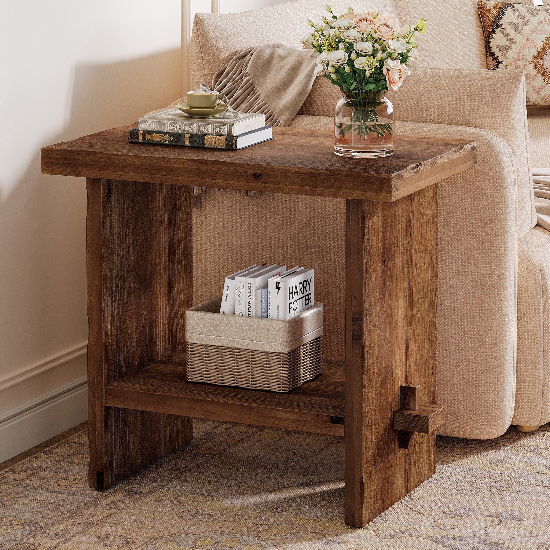 Tribesigns 23.62-Inch Solid Wood Side Table, Wooden End Table with Solid Base