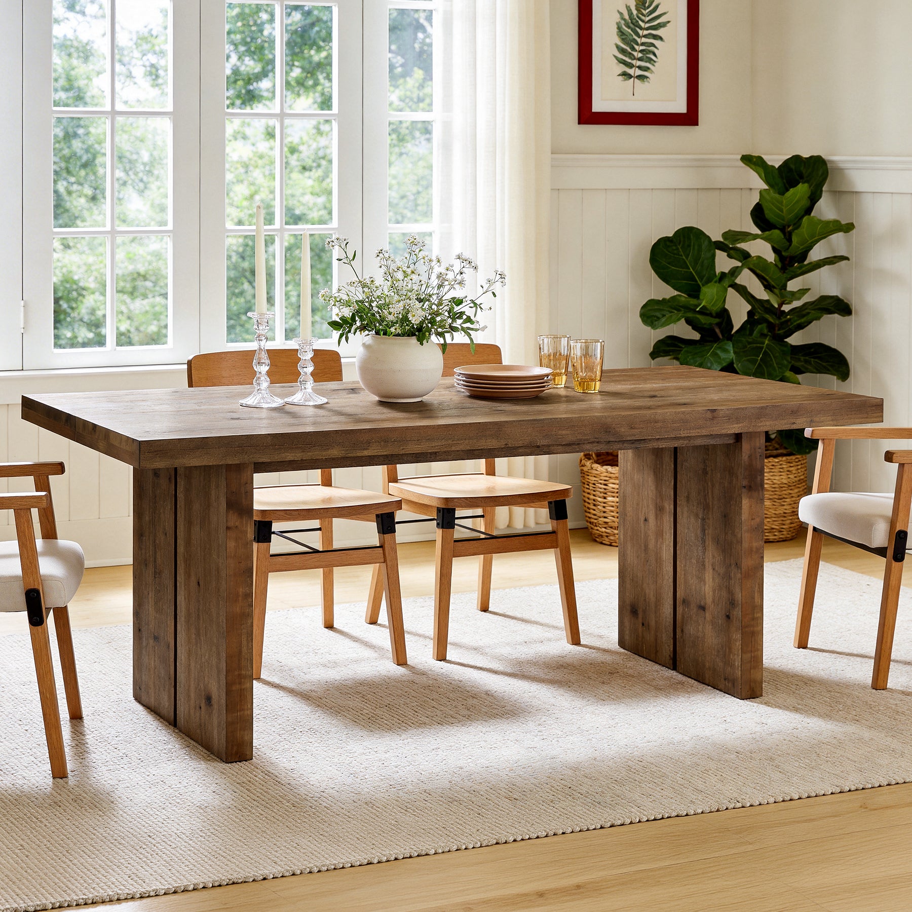 Tribesigns 63" Solid Wood Dining Table, Rectangle Kitchen Table for Dining Room