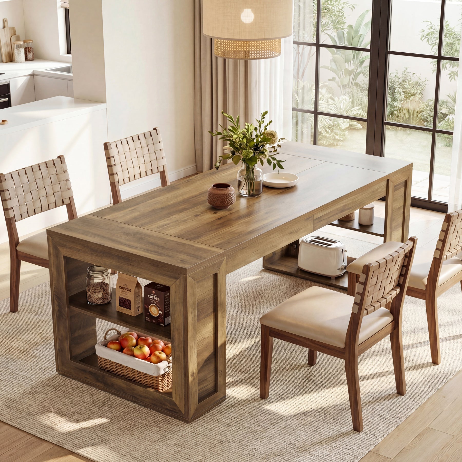 Tribesigns 70.8-Inch Dining Table, 6-Person Kitchen Table with Shelves