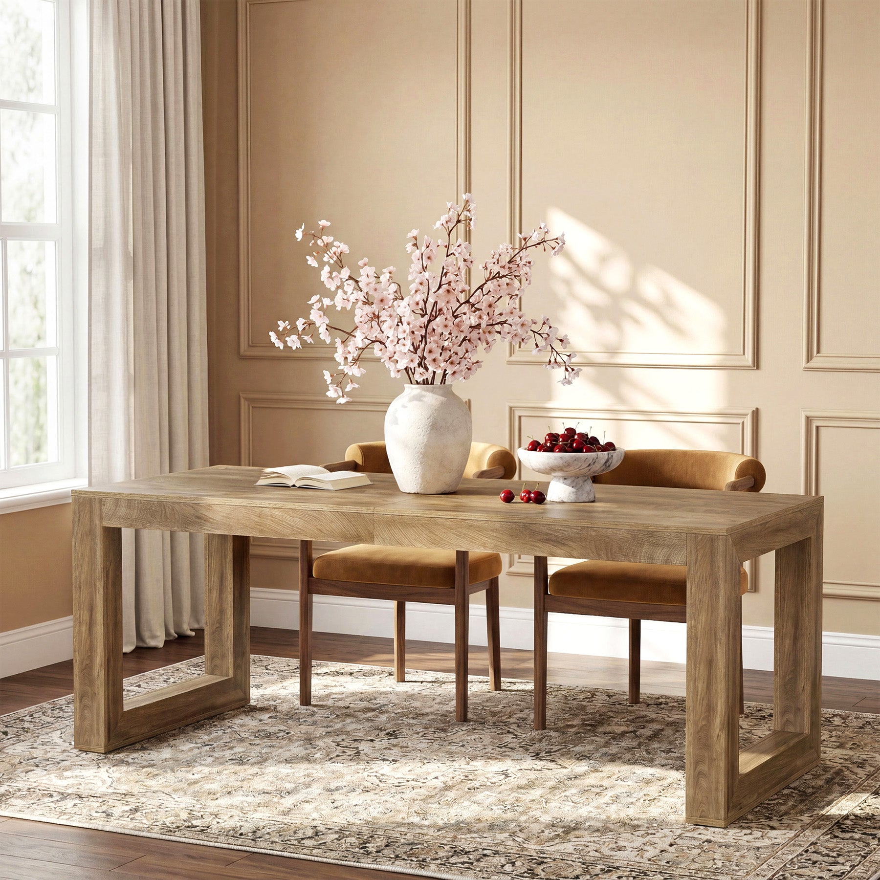 78.7" Dining Table, Rectangular Kitchen Table with Sturdy Base for 6-8 People