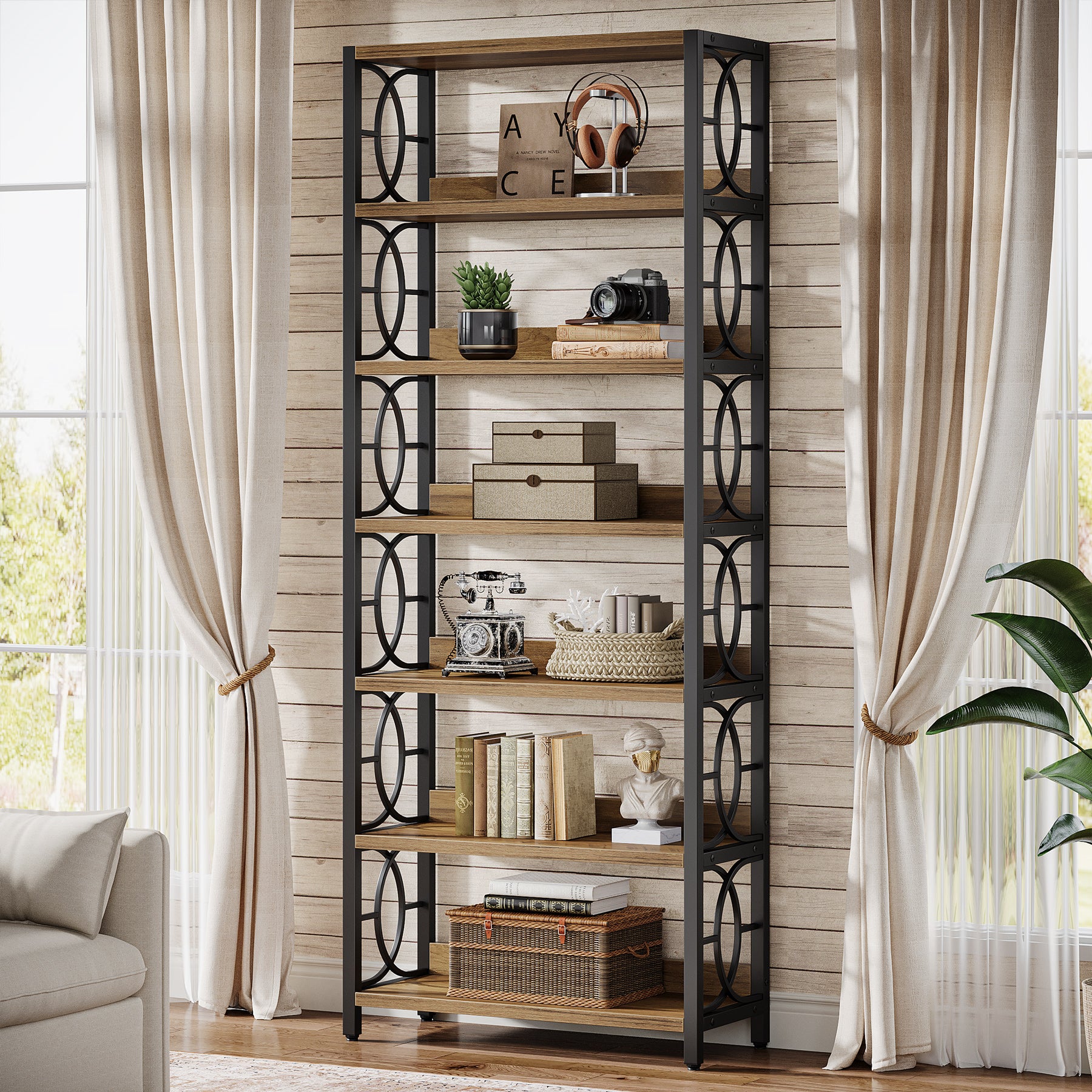 6 - Tier Bookshelf, 70.86" Bookcase Industrial Freestanding Display Shelf Tribesigns