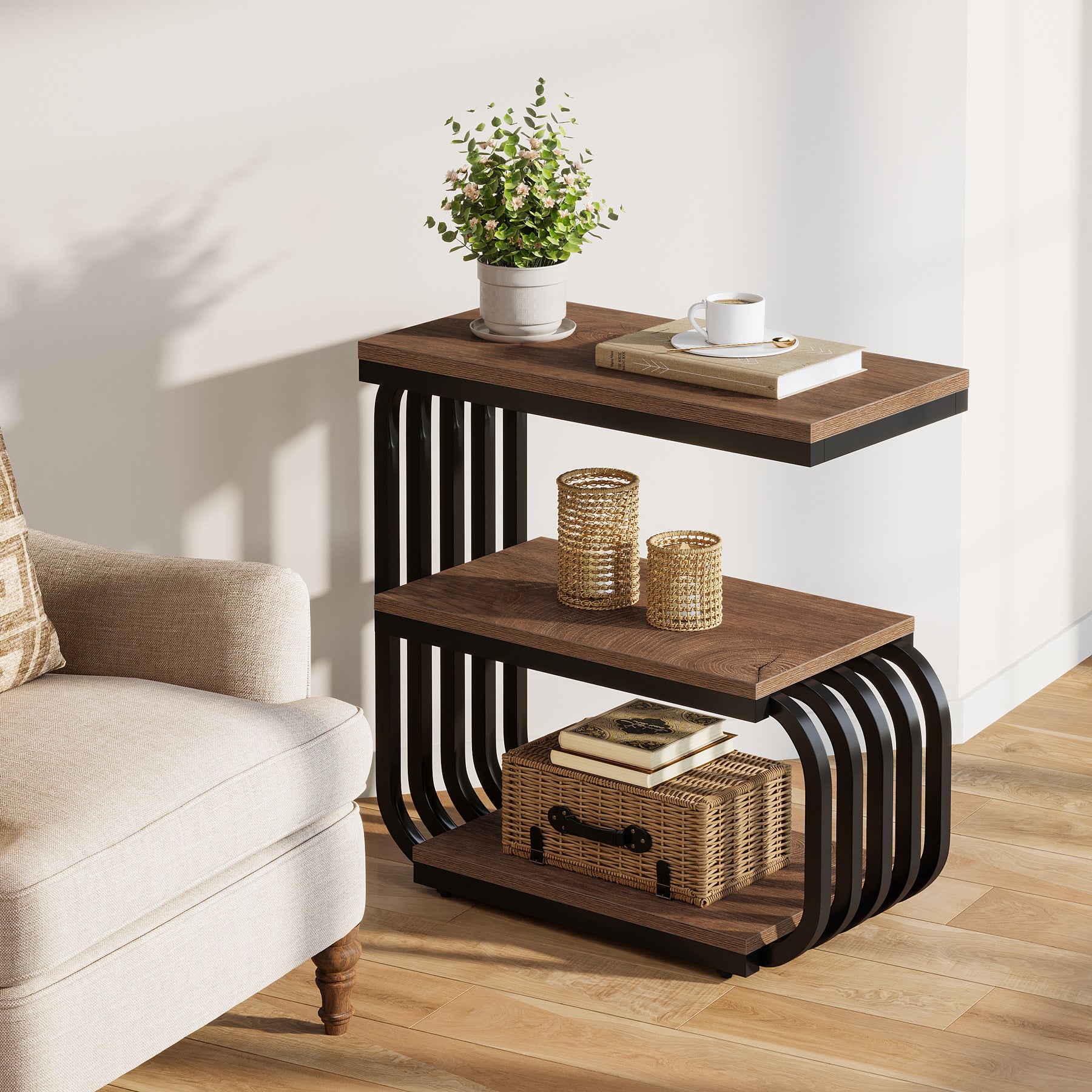 3 Tier End Table, Vintage Side or Bedside Stand for Living Room