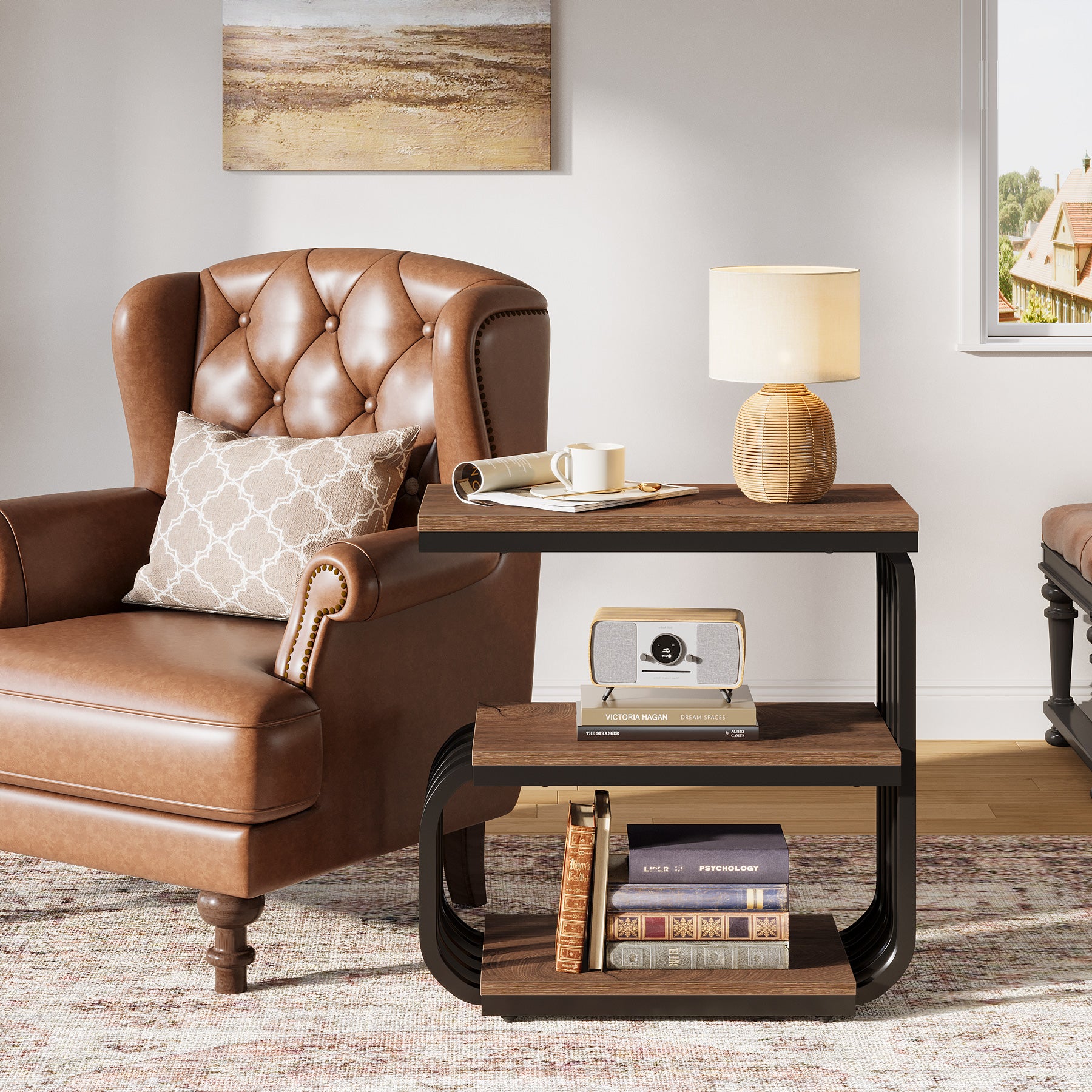 3 Tier End Table, Vintage Side or Bedside Stand for Living Room