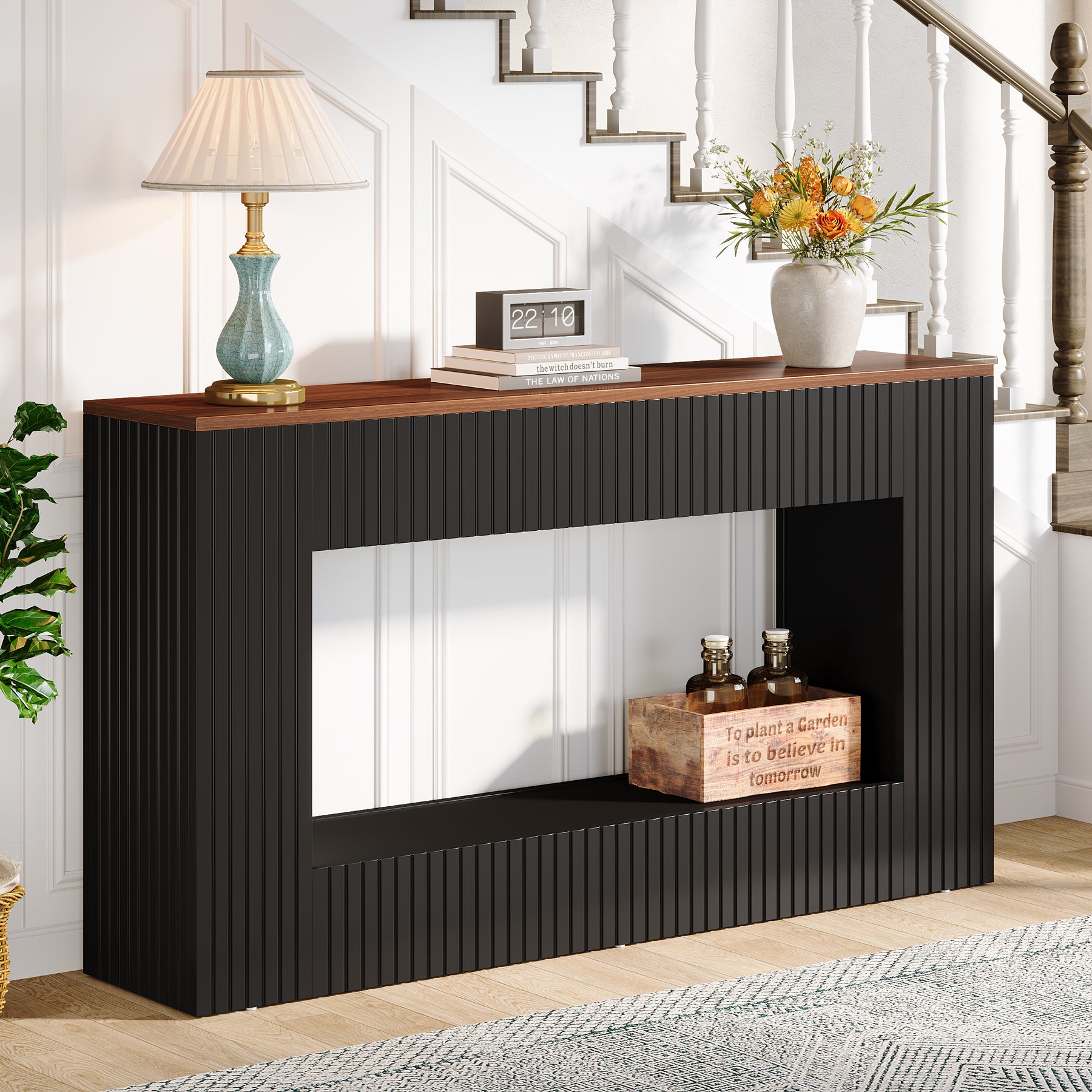55" Console Table, Wood Entryway Table Sofa Table with Storage