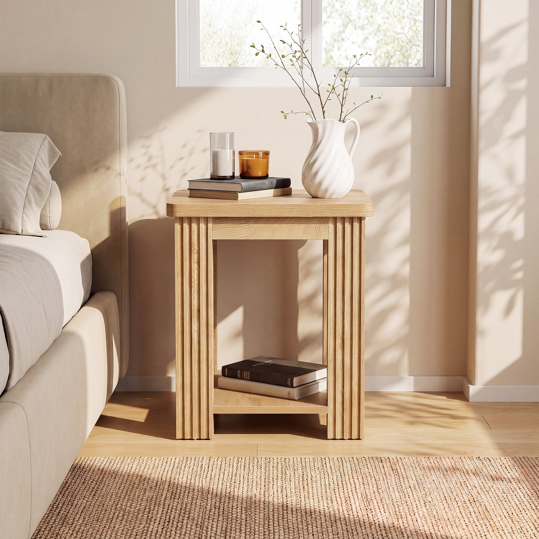 19.7" Square End Table with Storage, Farmhouse Side Table for Living Room, Bedroom
