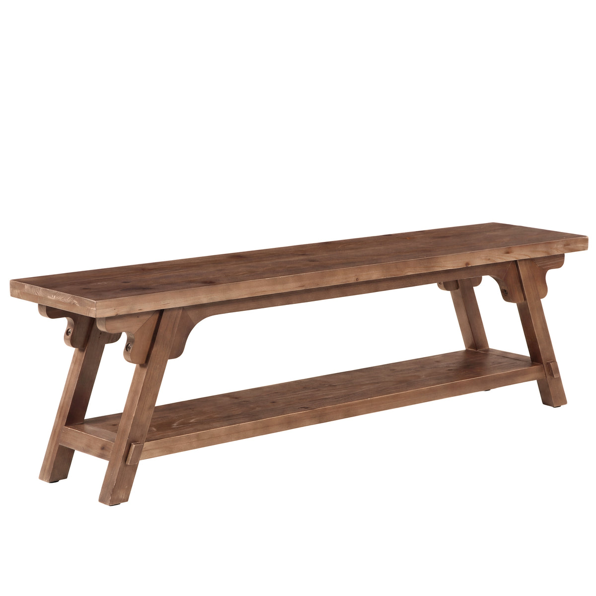 63" Long Solid Wood Entryway Bench, 2-Tier End of Bed Bench, Bedroom Mudroom