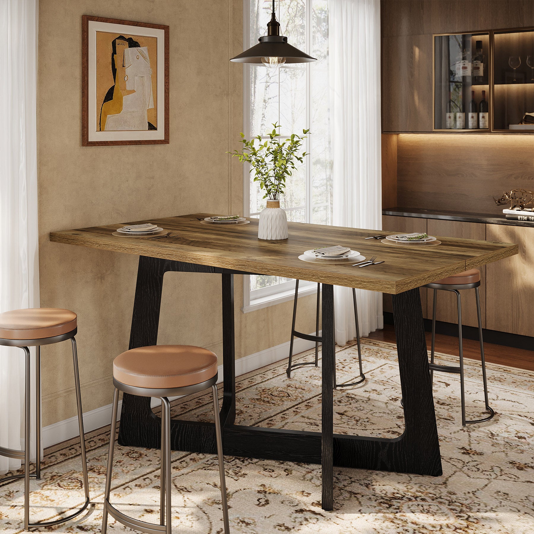 47" Small Dining Table for 2-4 People, Farmhouse Kitchen Table with Sturdy Pedestal Base