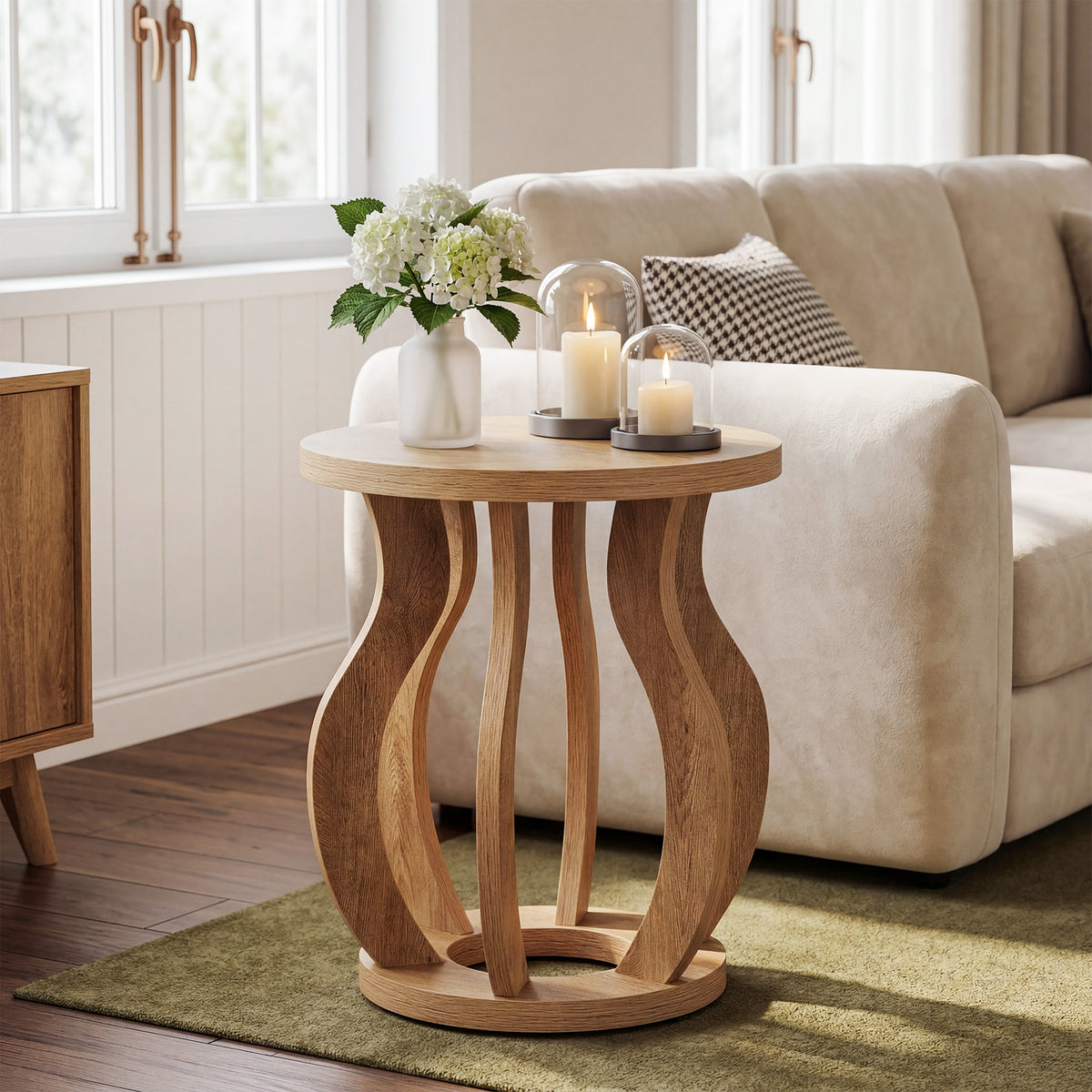 19.69" Curved Wooden Round Side Table for Small Spaces