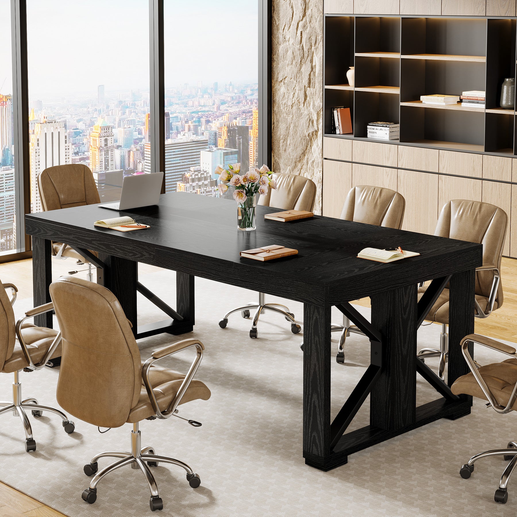 70.8" Conference Table, Rectangle Meeting Table with Large Tabletop