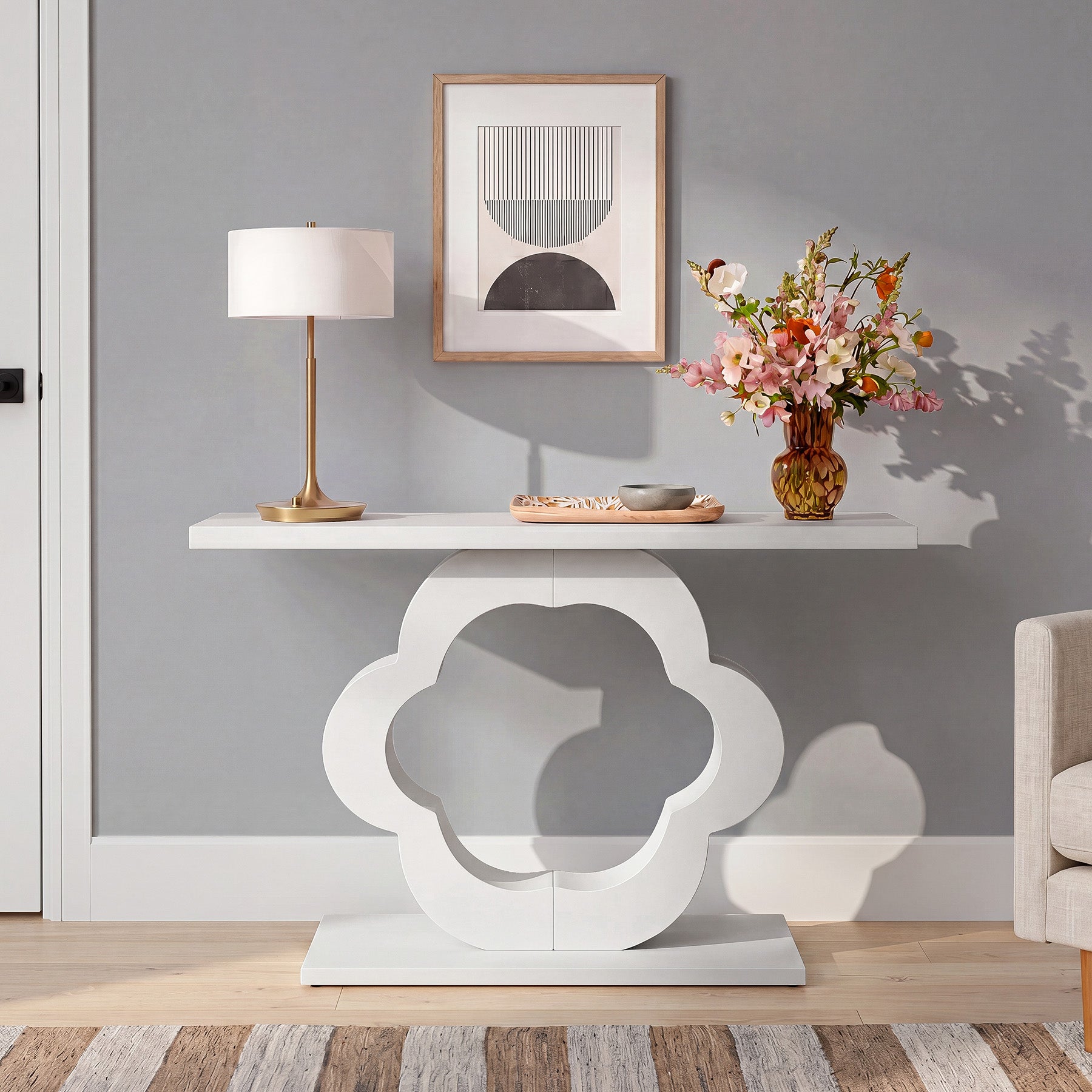 39.4" Console Table, Modern Entryway Sofa Table with Flower Cutout Base