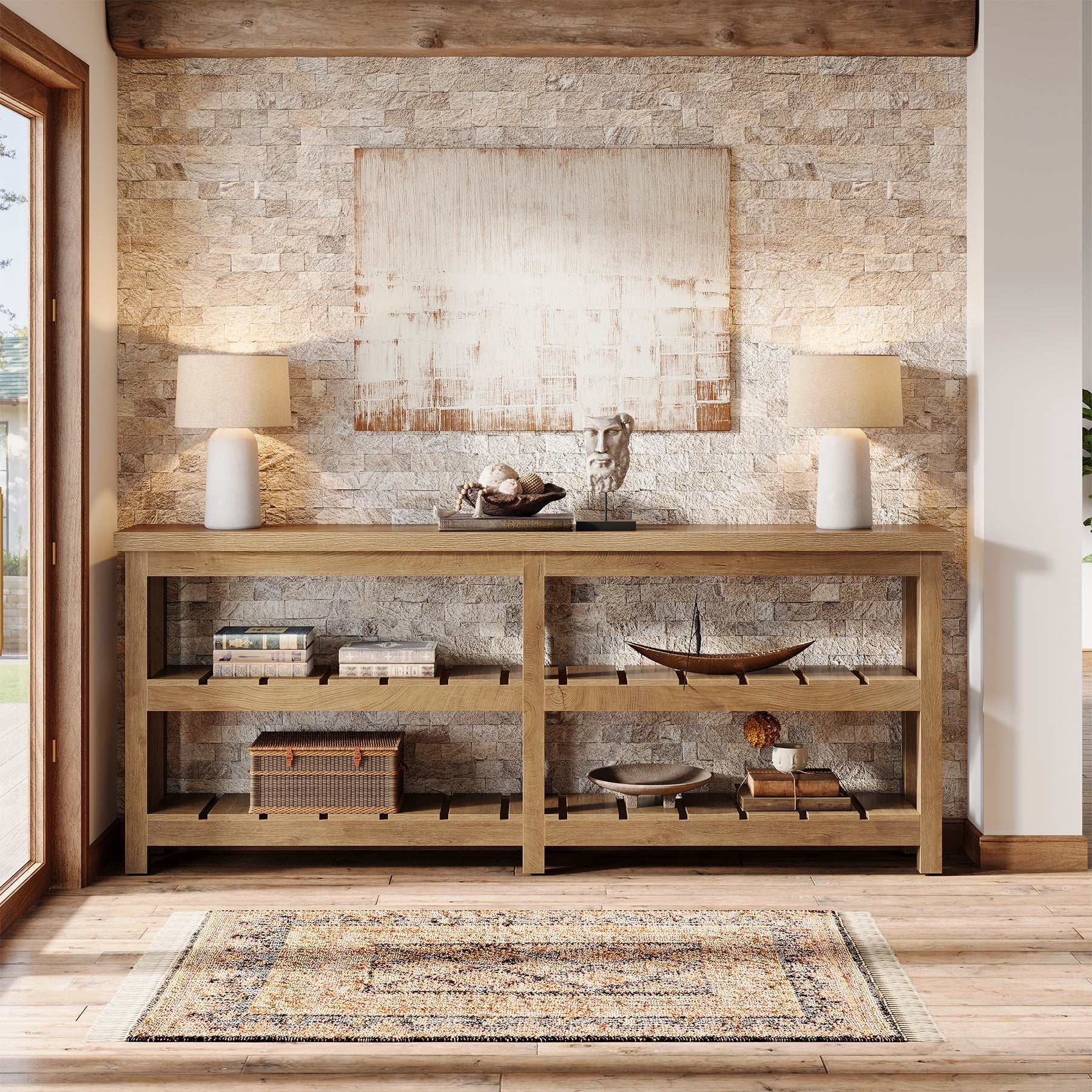 70.8" Console Table, Farmhouse 3-Tier Sofa Table Entryway Table