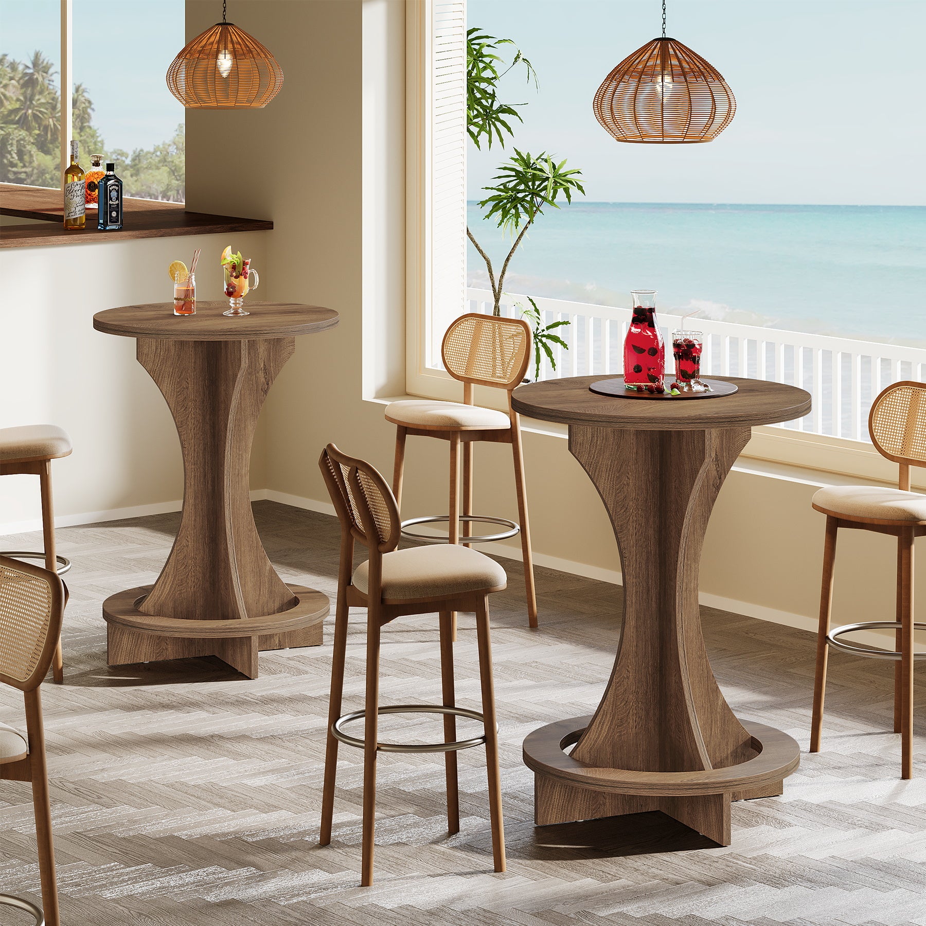 Round Bar Table, 35.4" Tall Bistro Pub Table with Curved Base