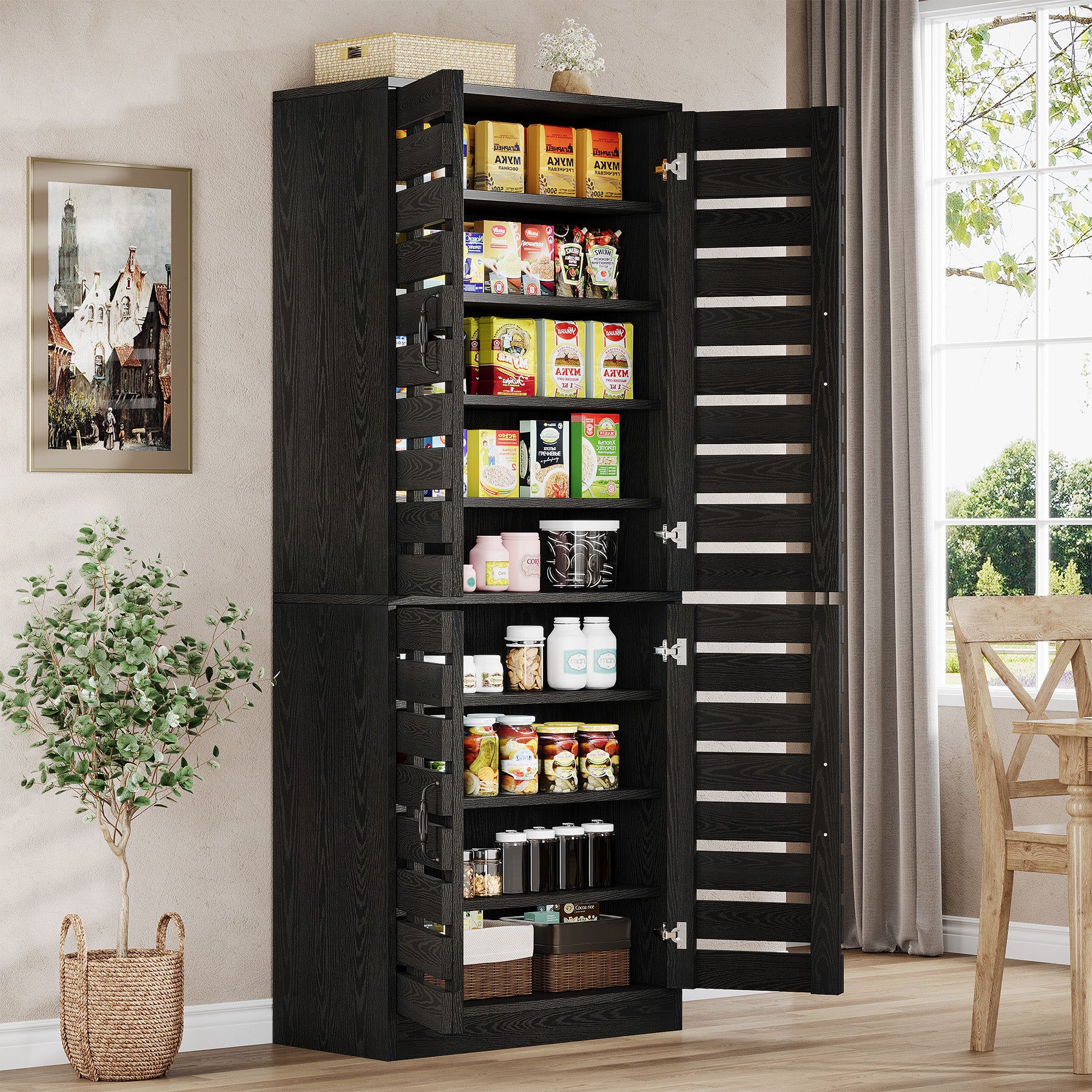 70.8" Kitchen Pantry Cabinet, 9-Tier Storage Cabinet with 2 Shutter Doors