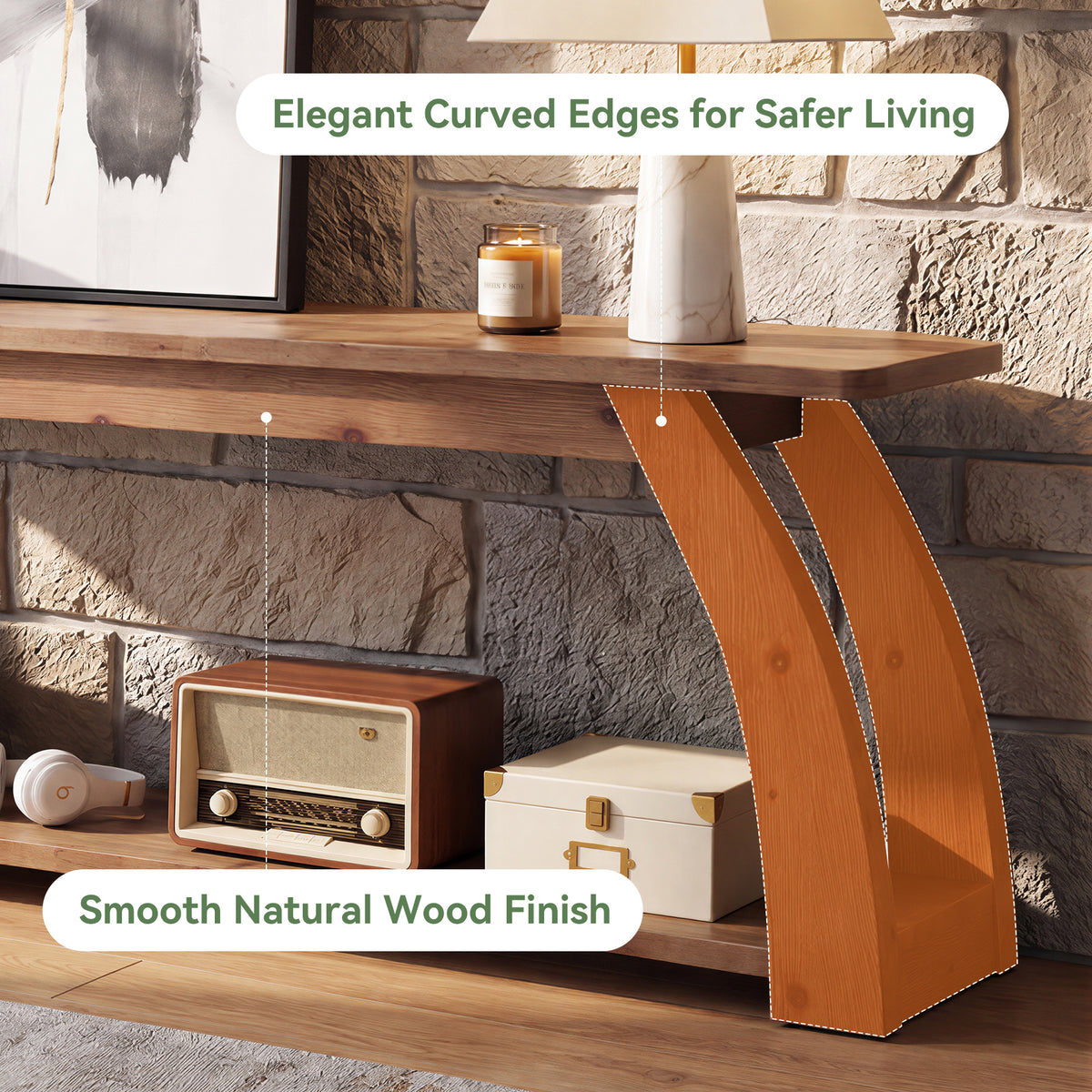 63" Solid Wood TV Stand for up to 75" TVs, 2-Tier Entertainment Center with Open Storage