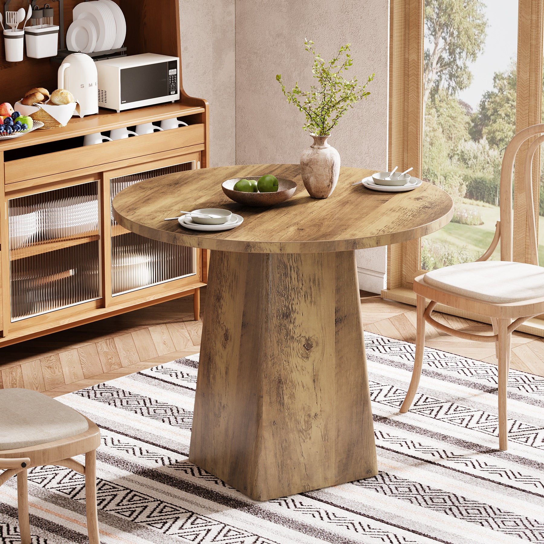 31.5" Round Dining Room, Farmhouse Kitchen Dinner Table with Square Base Tribesigns