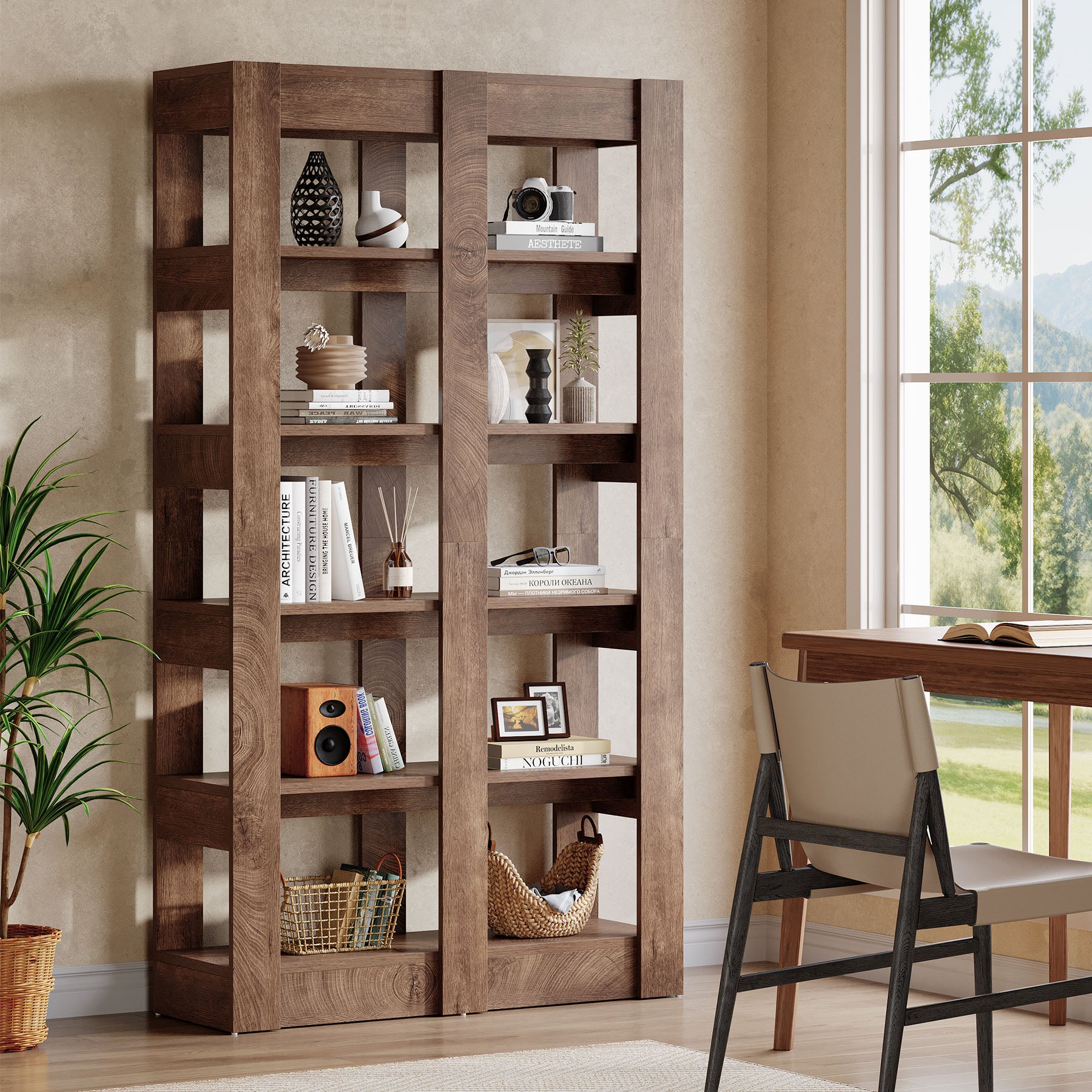 71" Tall Bookshelf, Floorstanding 6-Tier Home Office Bookcase Etagere