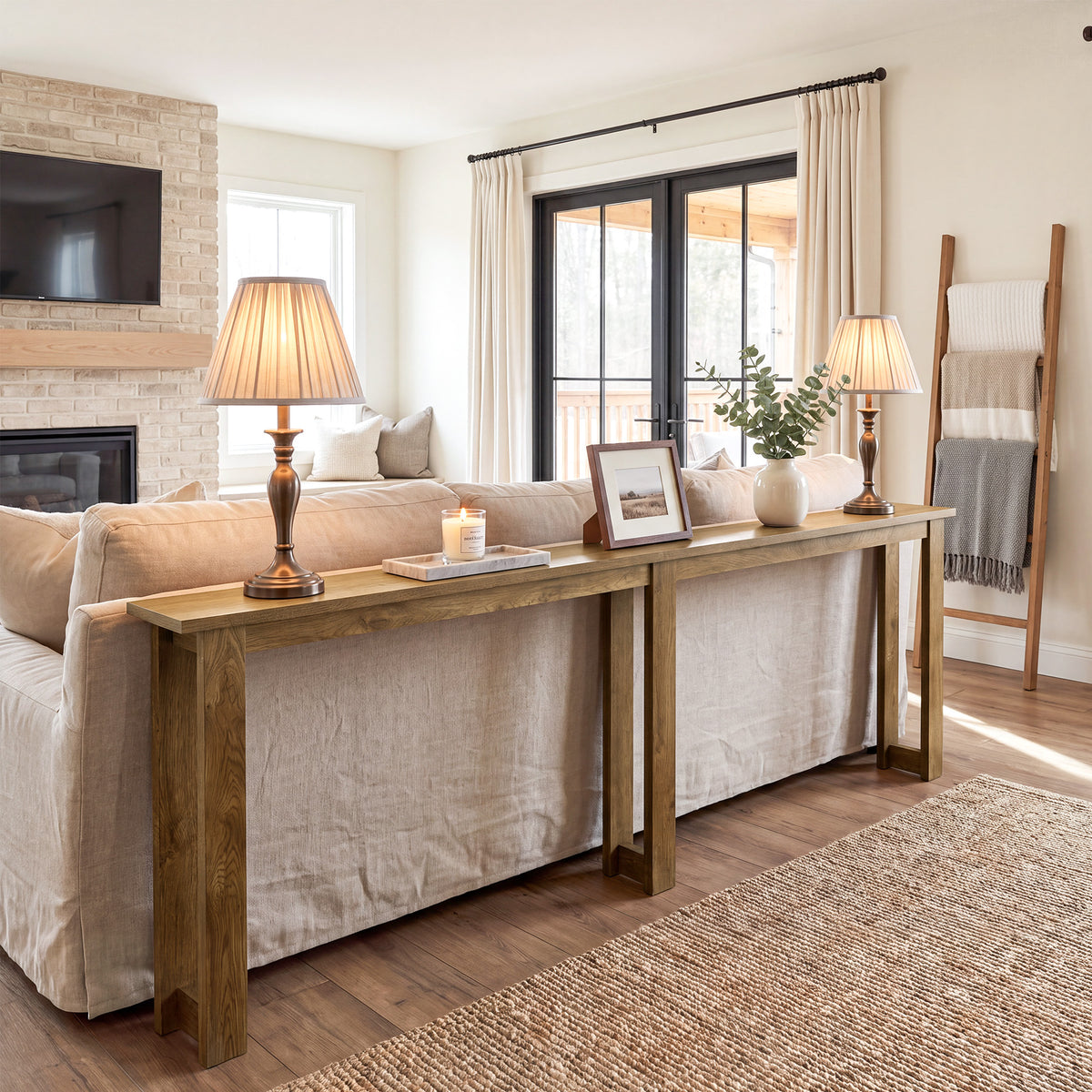 94.5" Narrow Console Table, Behind Couch Sofa Table with 3 Sets U-Shape Legs