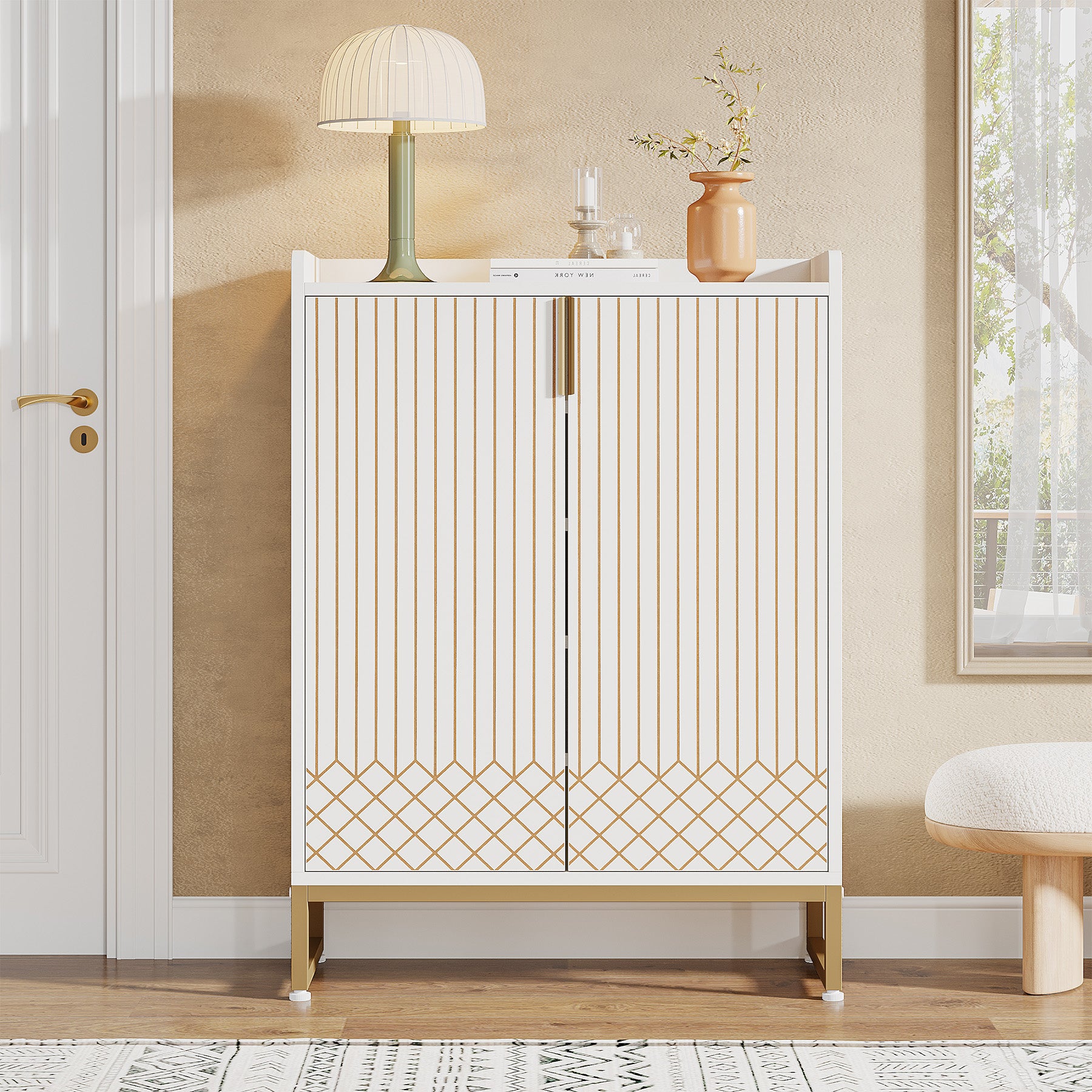 5-Tier Shoe Cabinet with Doors, Freestanding Wood Shoe Organizer for Entryway