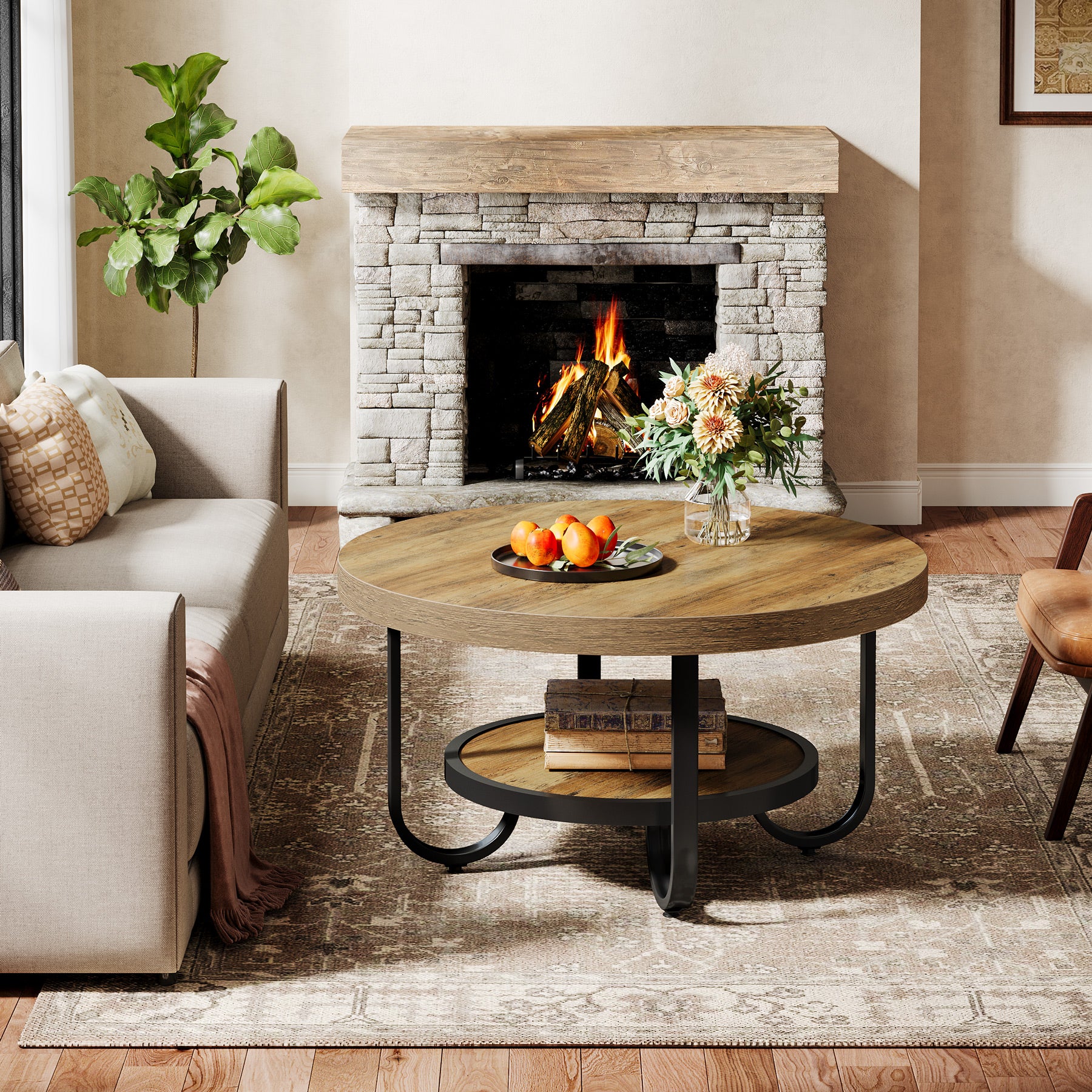 31" Coffee Table, 2 - Tier Center Table Cocktail Tea Table with Storage Shelf Tribesigns