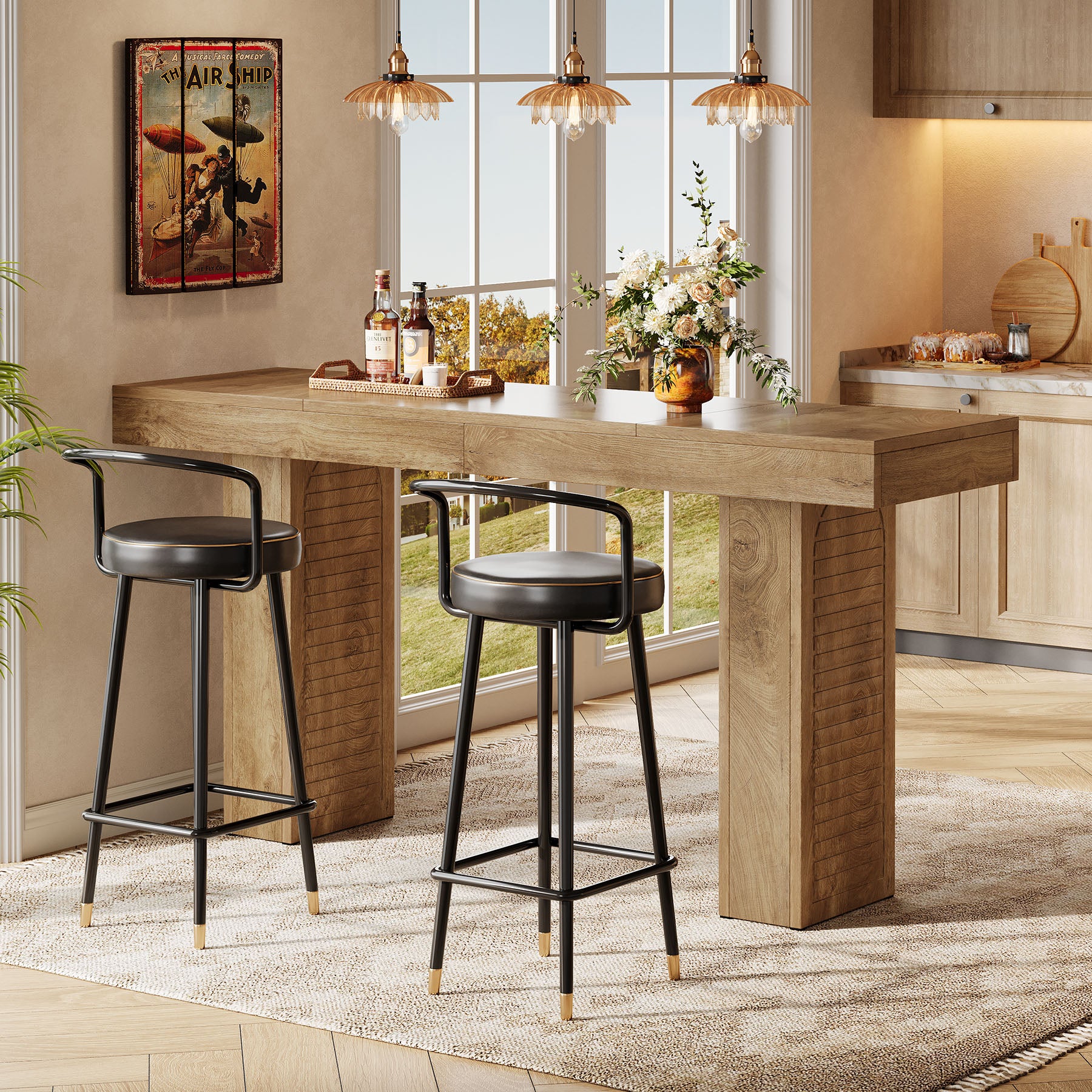 70.9" Bar Table, Counter Height Pub Table with Sturdy Pedestal Base