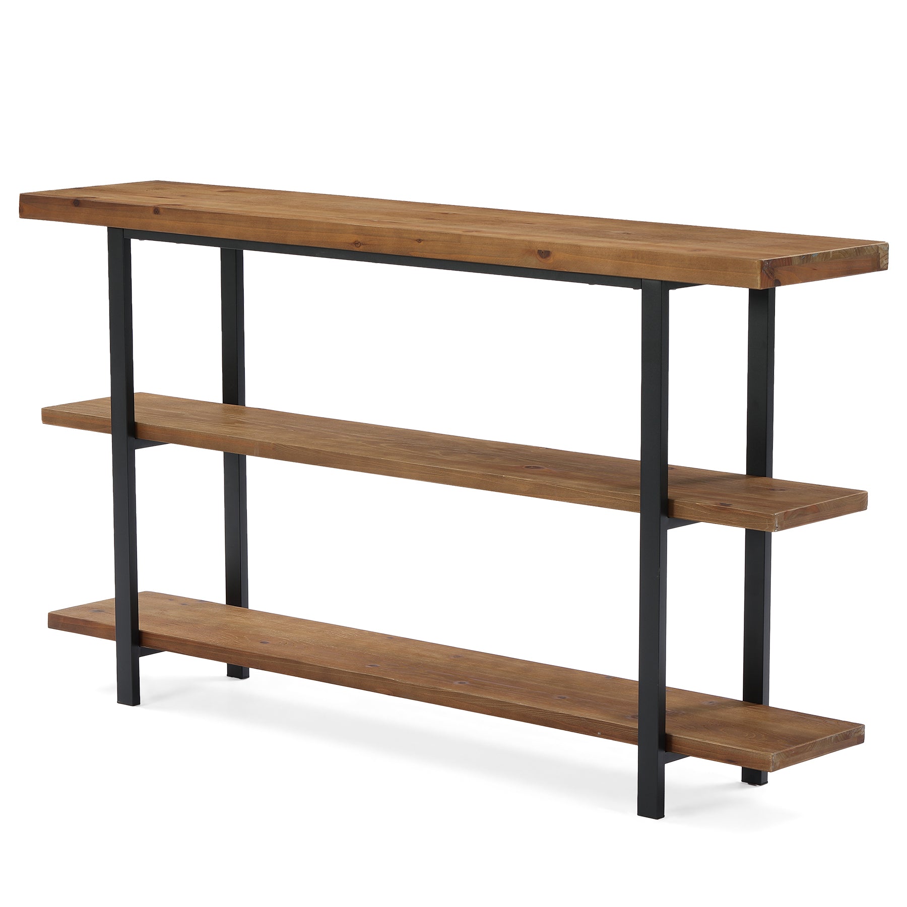 63" Solid Wood Console Table with 3-Tier Storage, Farmhouse Entryway Sofa Table with Metal Frame