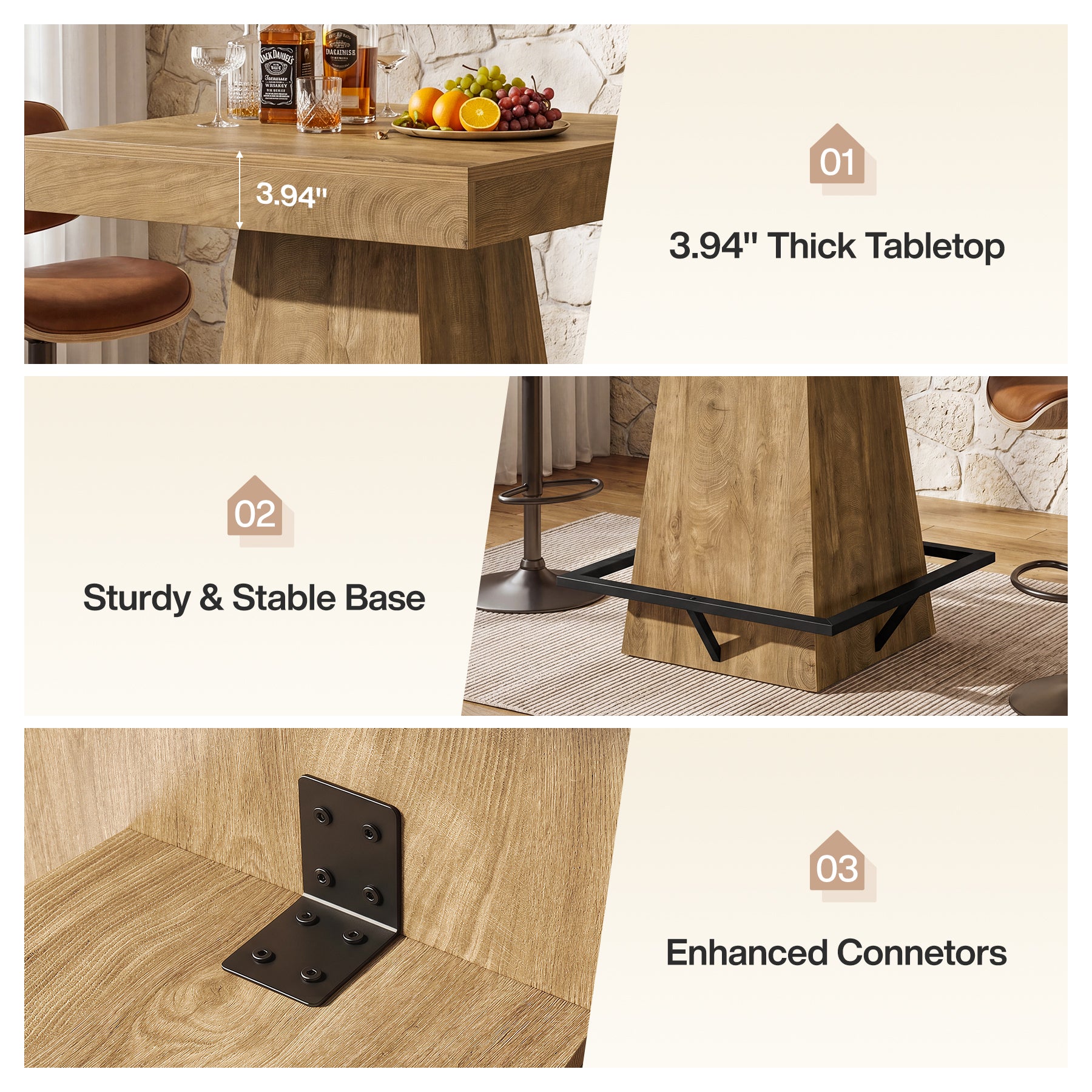 Tribesigns 37.4" Square Bar Table, Pub Table with Footrest for Dining Room