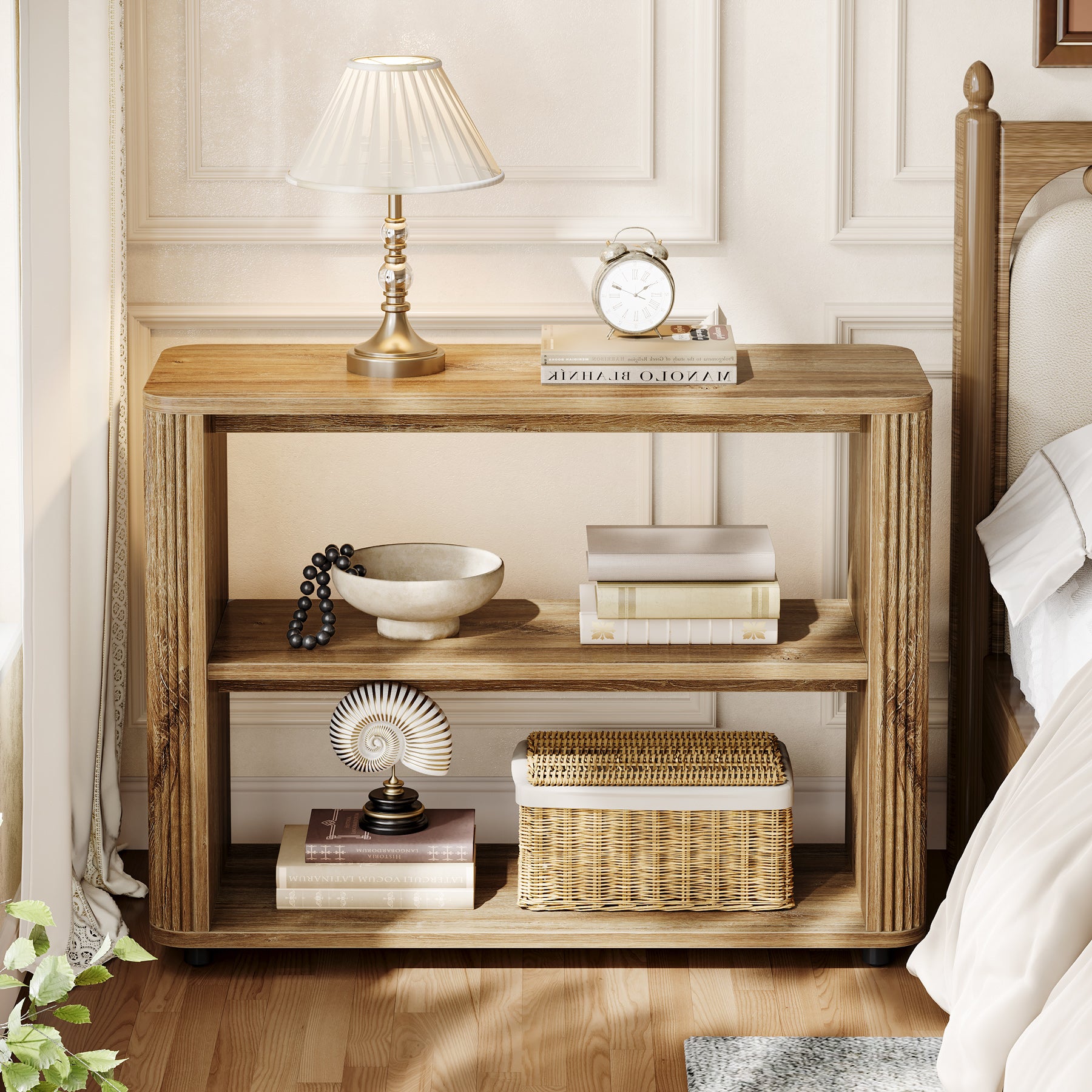 3-Tier End Table, Narrow Side Table Nightstand with Storage Shelves