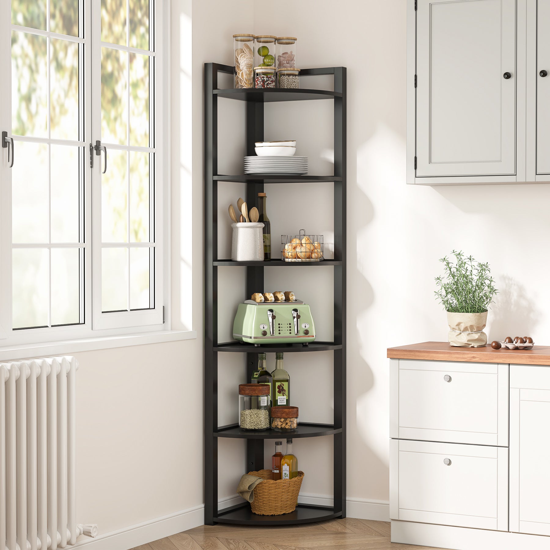 6-Tier Corner Shelf, 70.9 Inch Tall Corner Bookshelf Small Bookcase Rustic Corner Shelving Unit Storage Rack