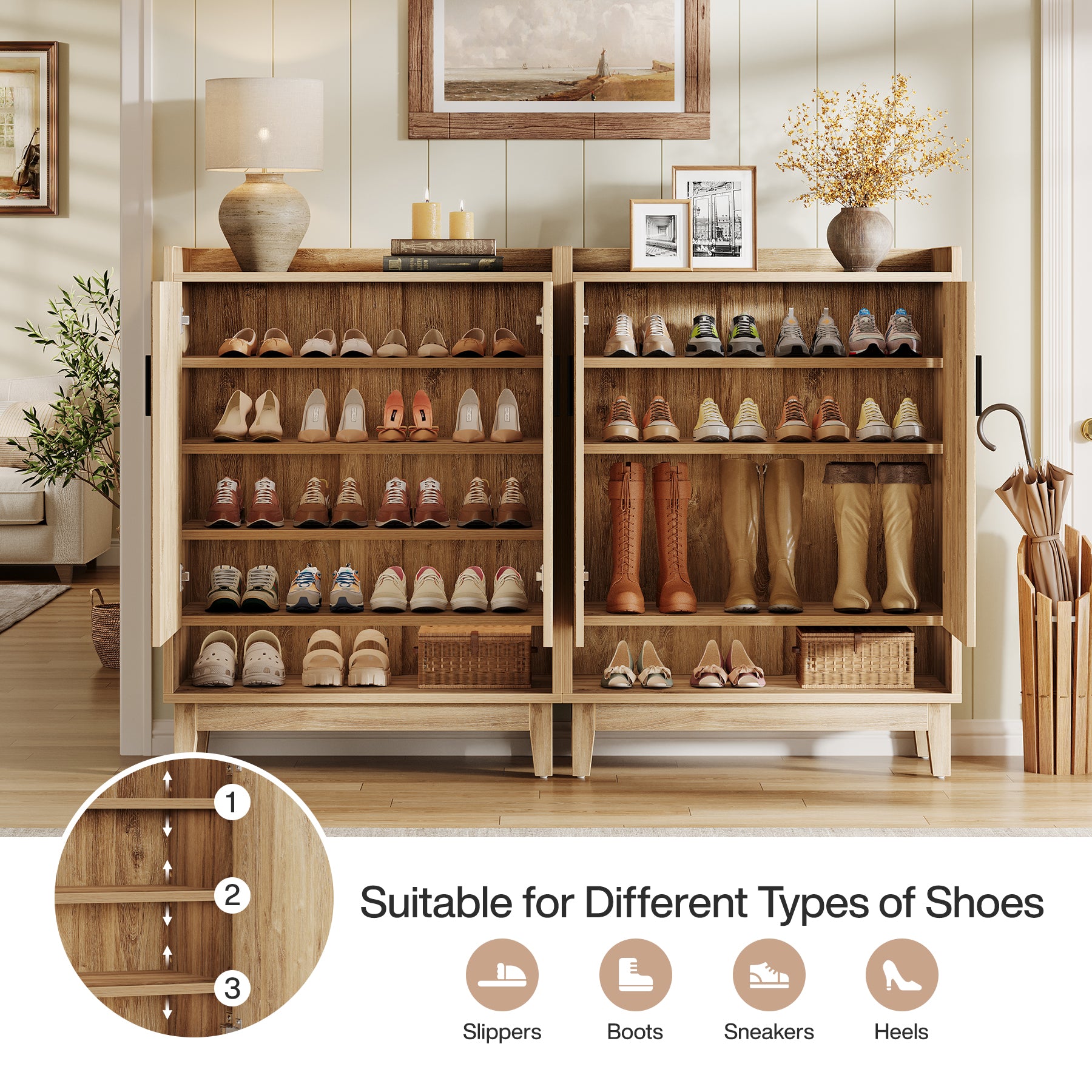 5-Tier Shoe Cabinet with Doors, 20-Pair Entryway Shoe Organizer Rack