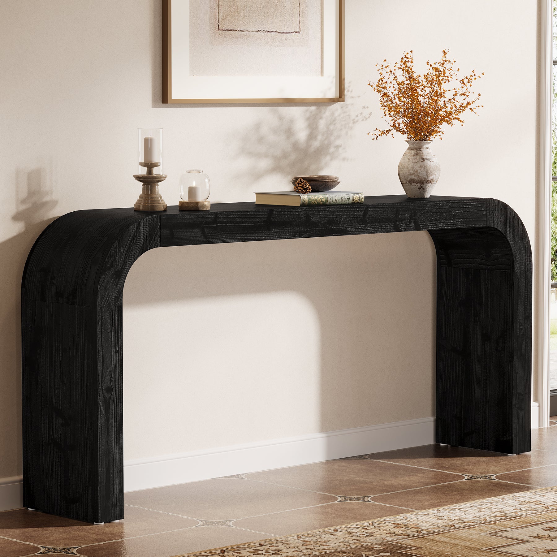 70.8" Console Table, Solid Wood Sofa Table with Curved Corners