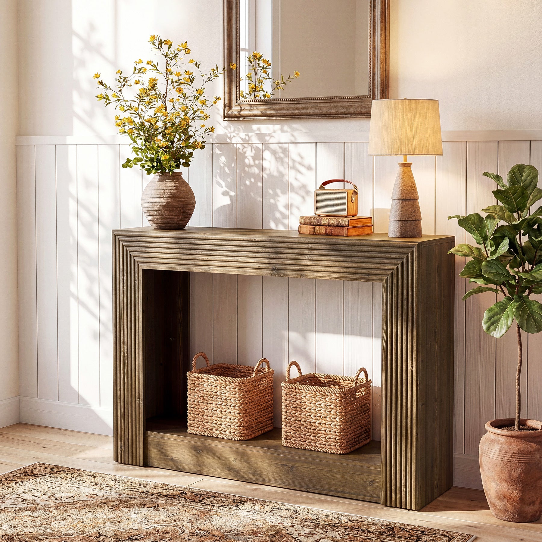 41" Farmhouse Console Table with Storage, Narrow 2-Tier Sofa Table for Entryway or Behind Couch
