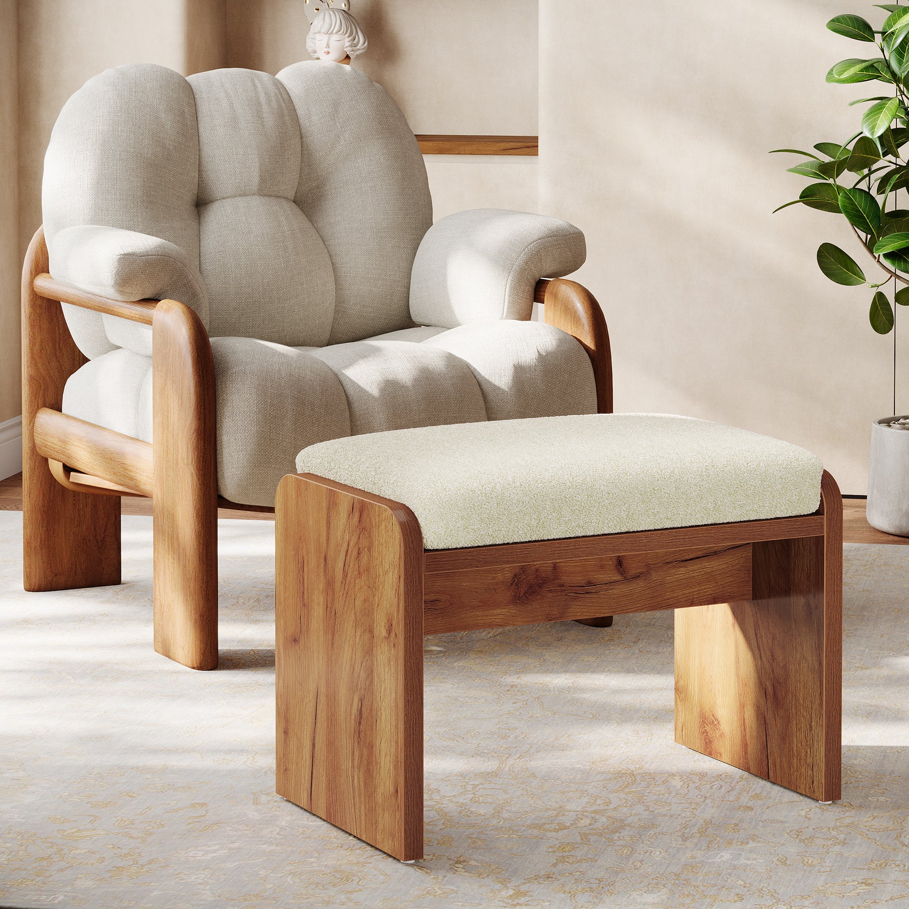 Vanity Stool, Modern Upholstered Ottoman Bench with Removable Cushion