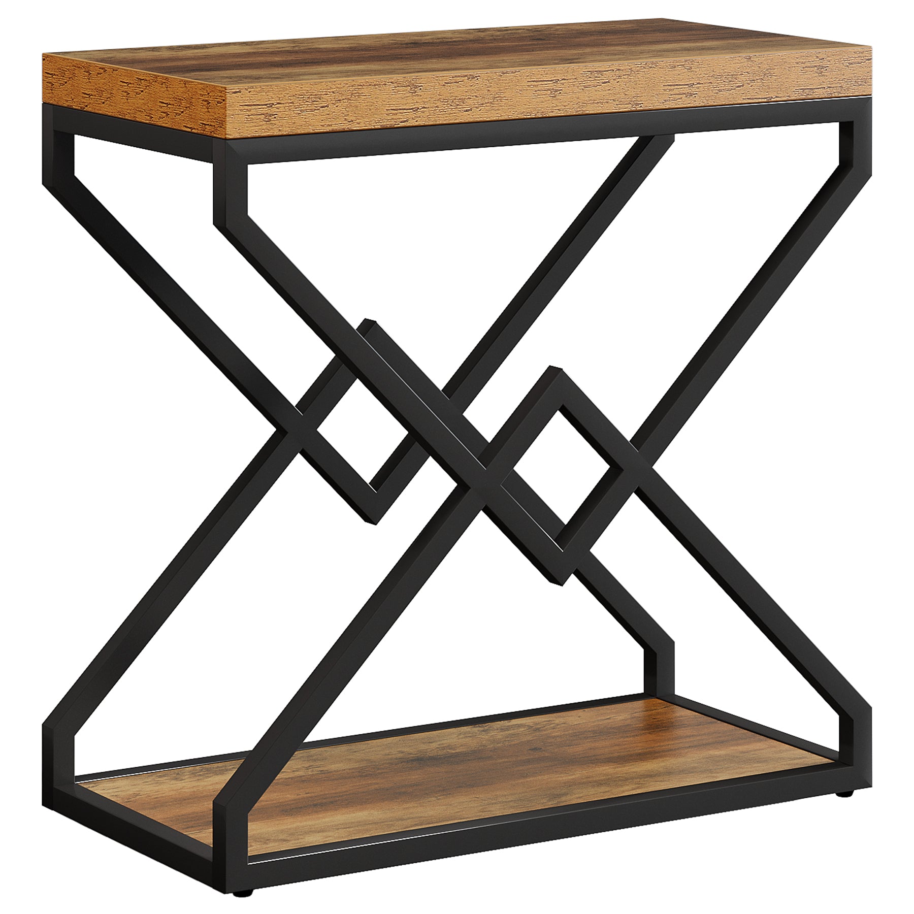 23.62" End Table, Narrow Side Table with Storage and X-Shaped Metal Frame