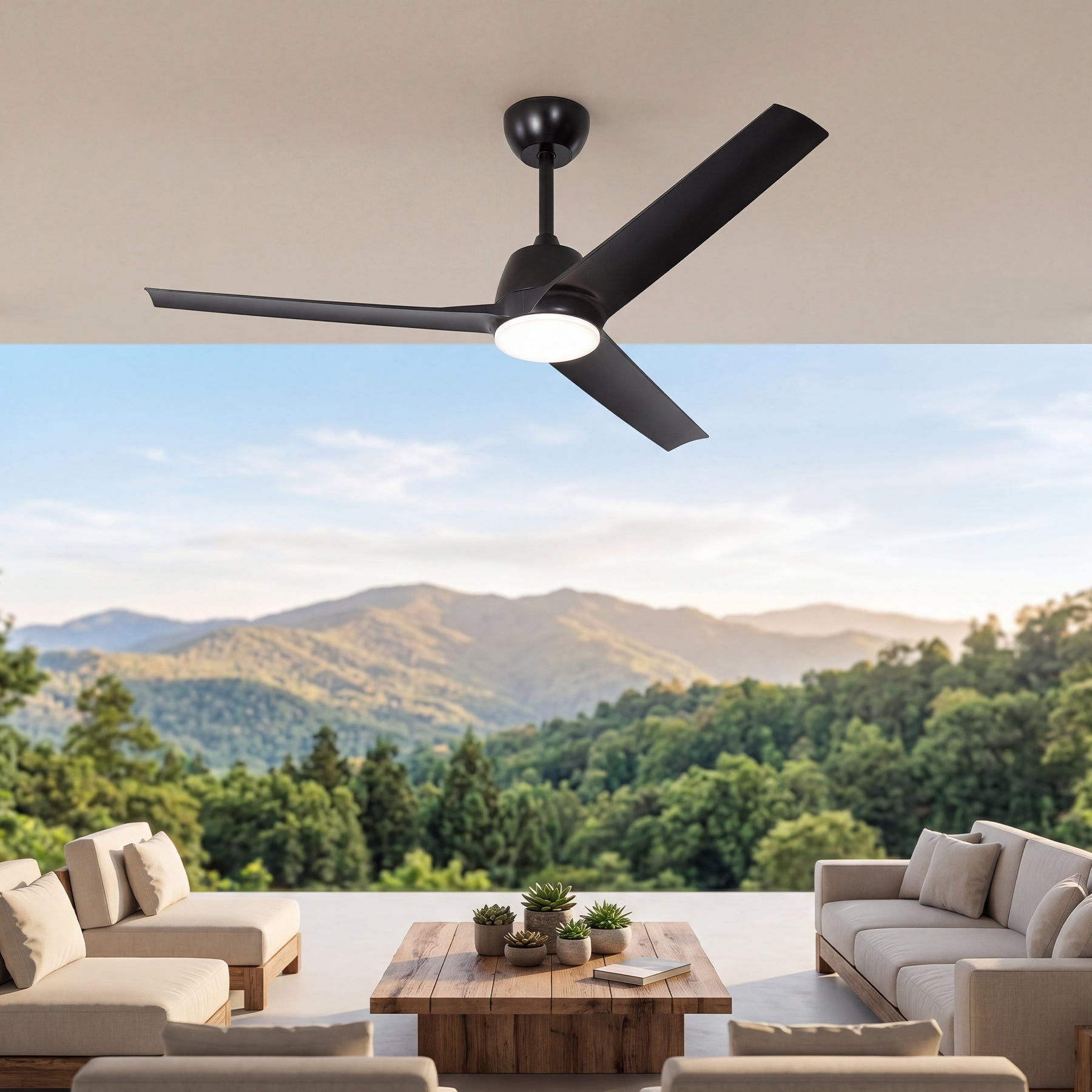52" Outdoor Ceiling Fans with Lights and Remote, IP66 Waterproof Ceiling Fan With 2 Downrods