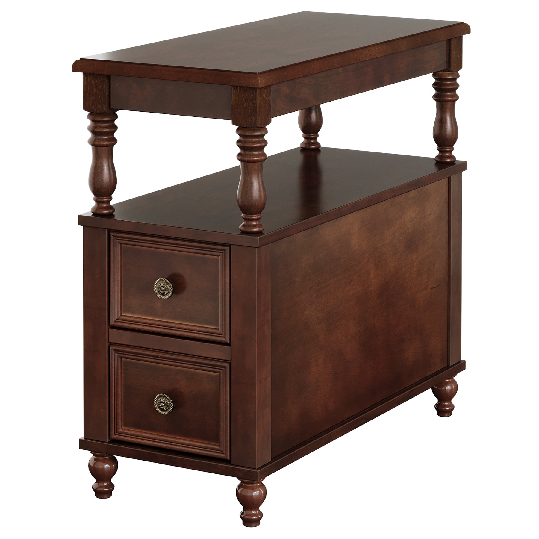 23.6" End Table, Solid Wood Accent Nightstand Bedside Table with Double Drawer
