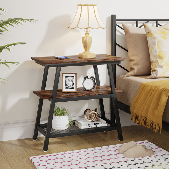 End Table, 3-Tier Vintage Bed Side Table Night Stand Tribesigns
