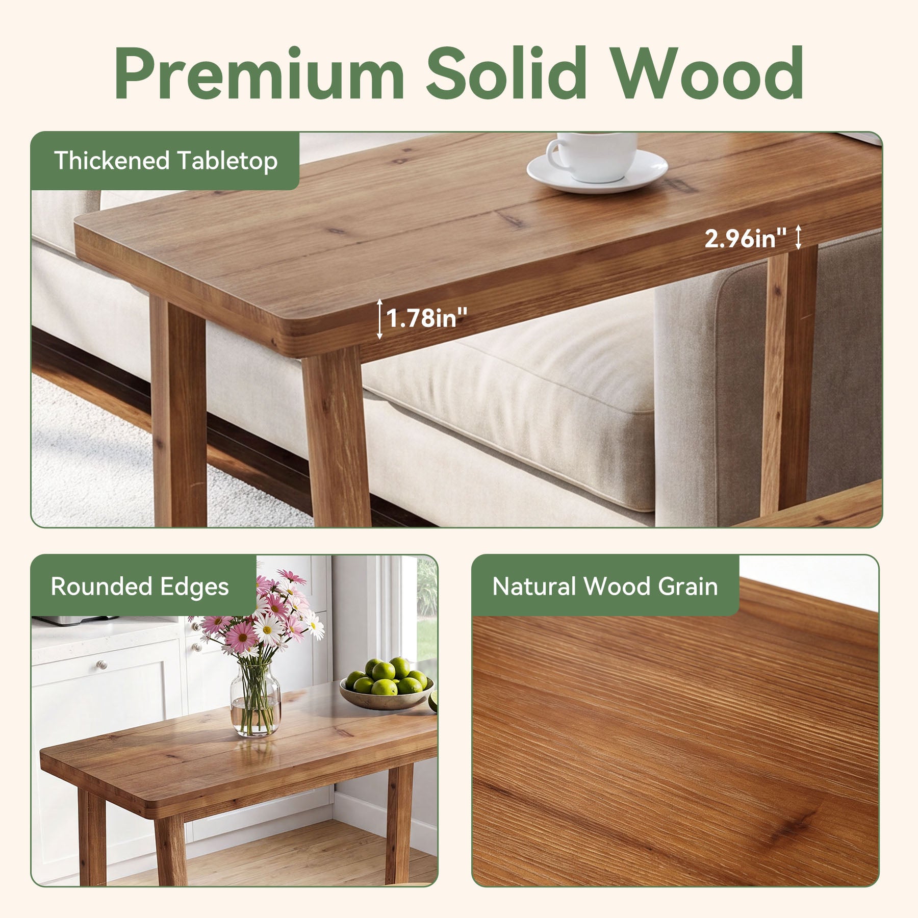 78.7" Solid Wood Bar Table, Rectangular Counter Height Pub Table for Dining, Kitchen