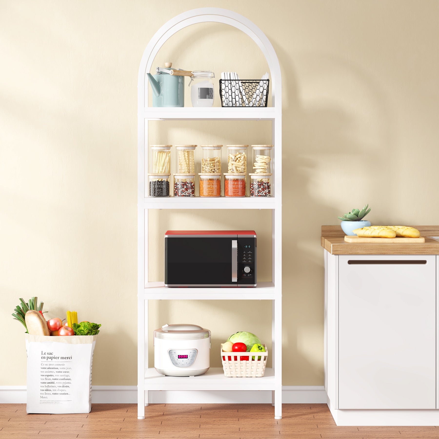 4-Tier / 5-Tier Bookshelf, Arched Bookcase Display Rack with Storage Shelves