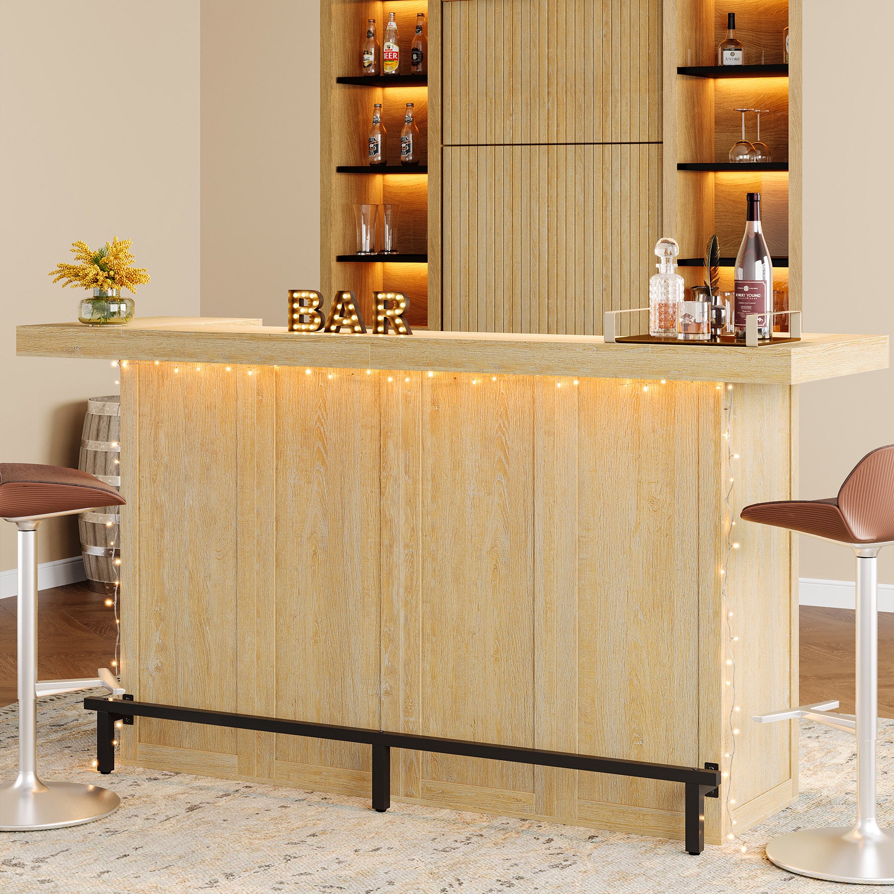 70.9" Bar Table, Modern Liquor Cabinet with 4-Tier Storage Shelves