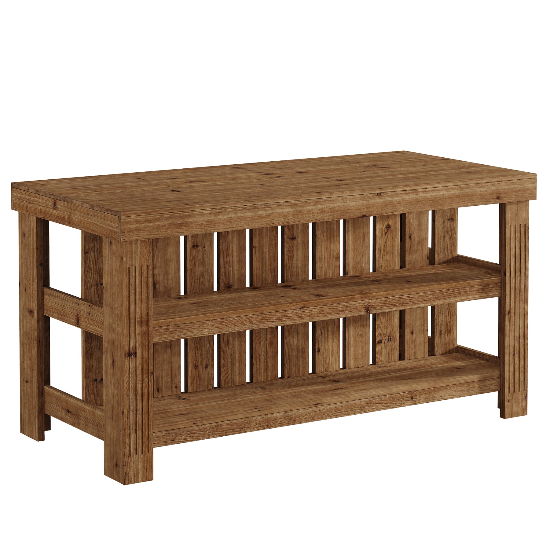 63" Solid Wood Kitchen Island, 3-Tier Farmhouse Stationary Island Table