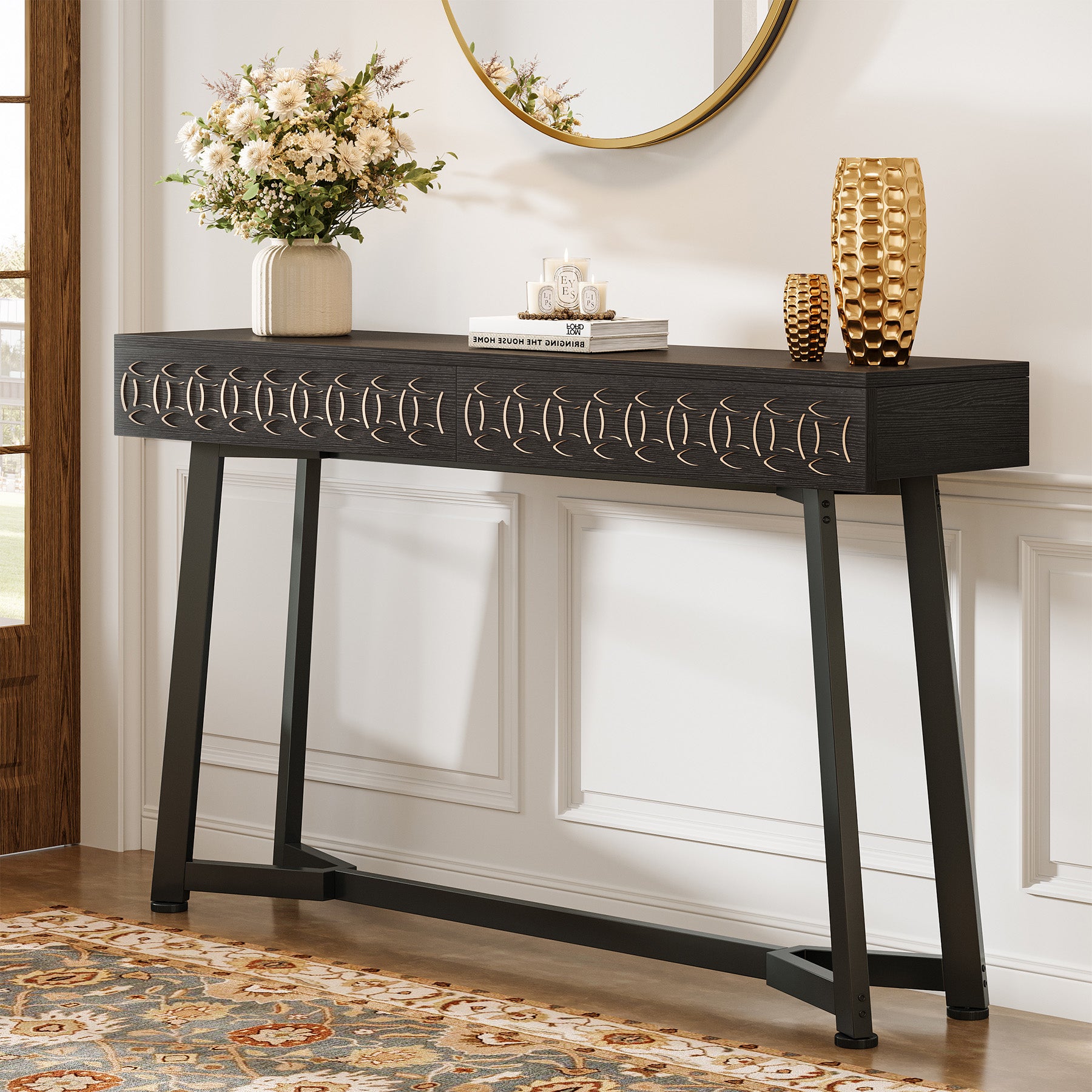 55" Console Table, Modern Sofa Entryway Table with 2 Drawers Tribesigns