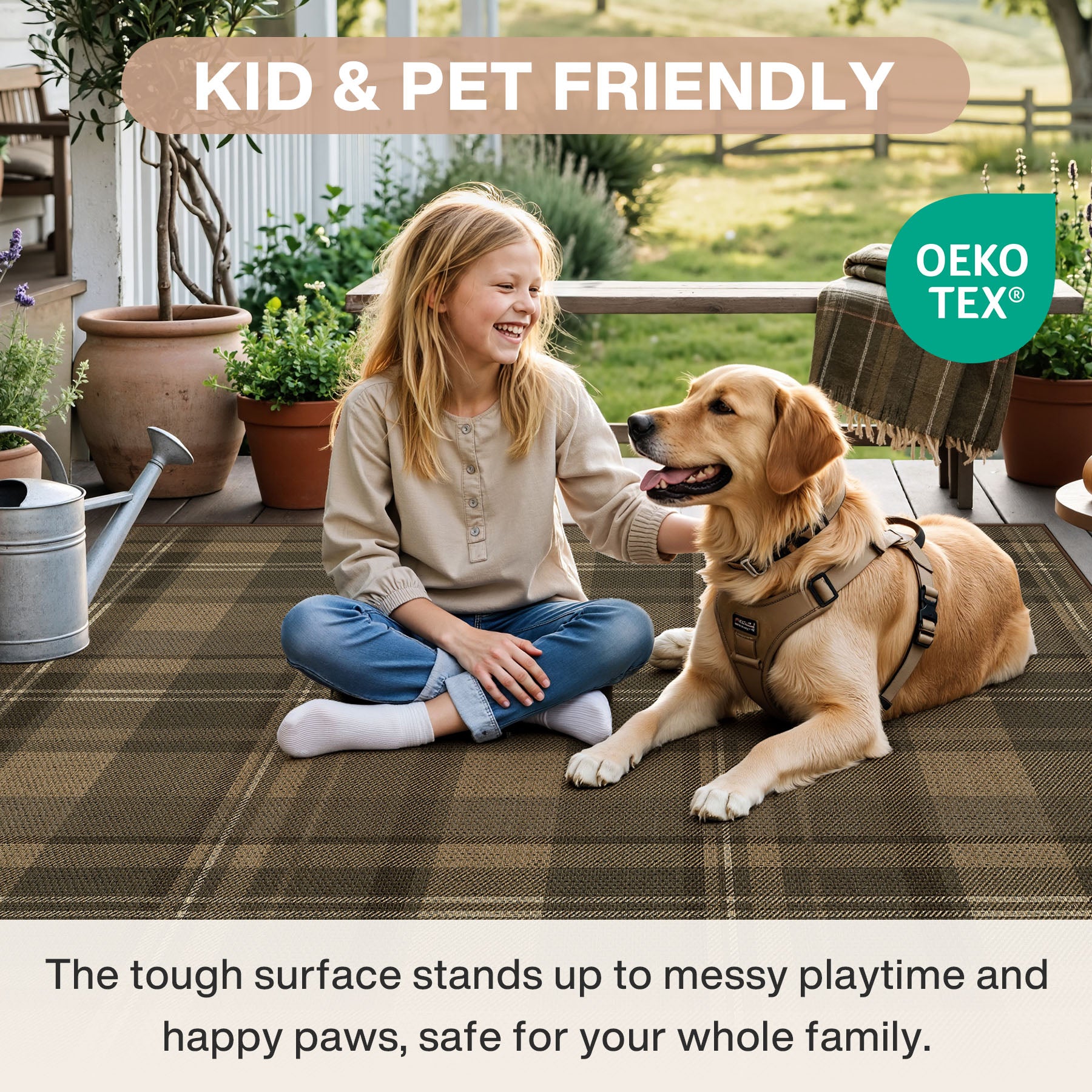 3x5/5x7 Plaid Easy Jute Washable Area Rug, Farmhouse Non-Slip Indoor Carpet for Porch Living Bedroom, Oeko-Tex Certified