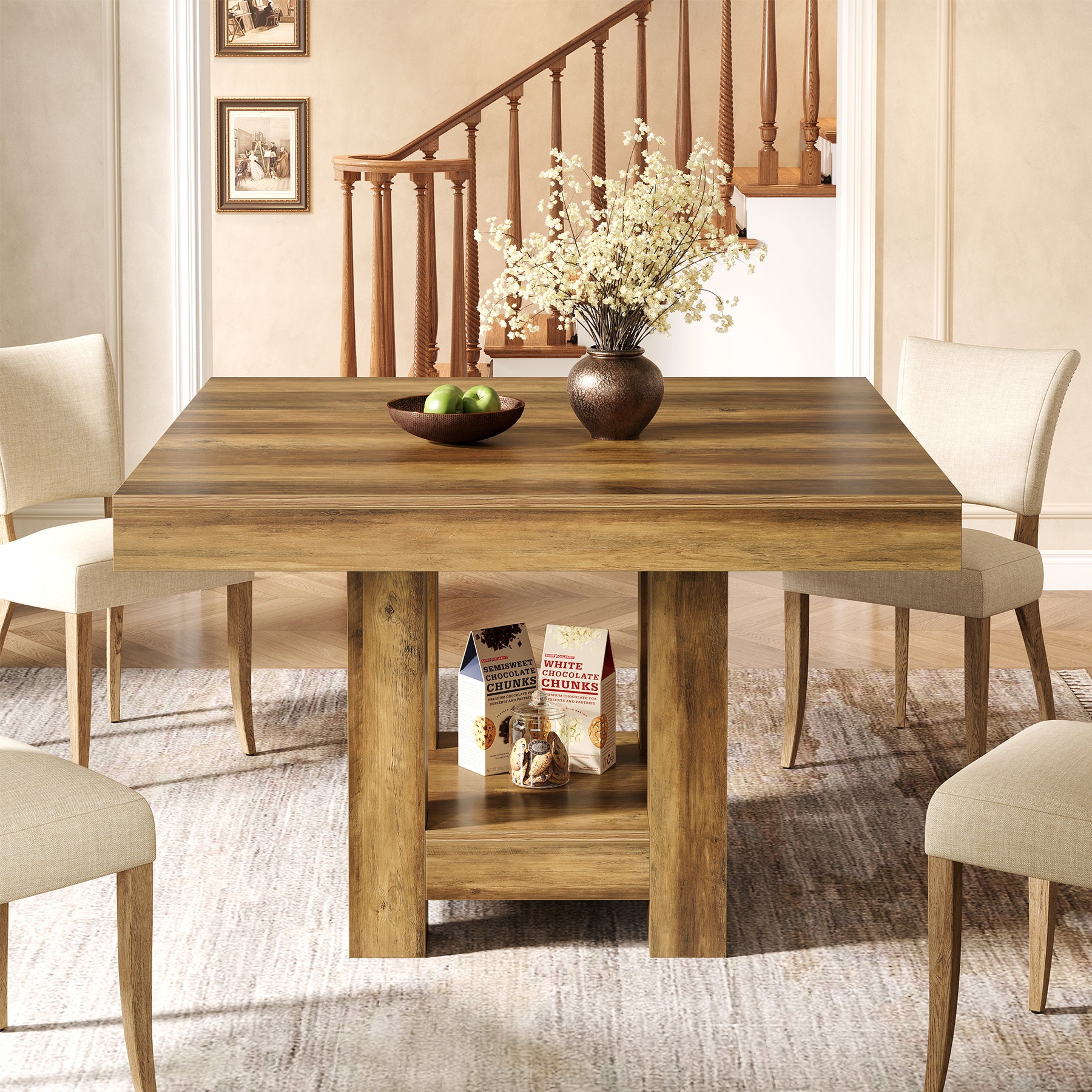 Square Dining Table, 39" Kitchen Dinner Table with Storage Shelf for 2-4