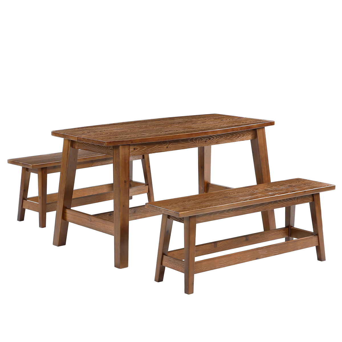 55" Farmhouse Dining Table Set with 2 Benches, Solid Wood Kitchen Table for 4
