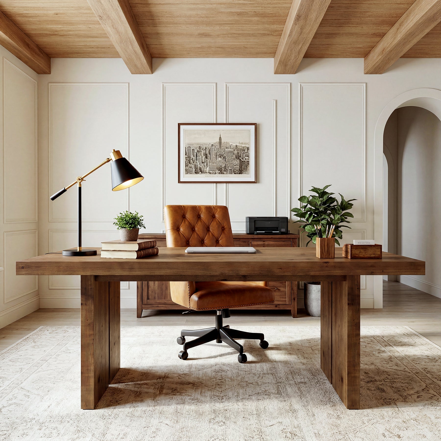 Tribesigns 63" Solid Wood Desk, Farmhouse Executive Computer Desk for Home Office