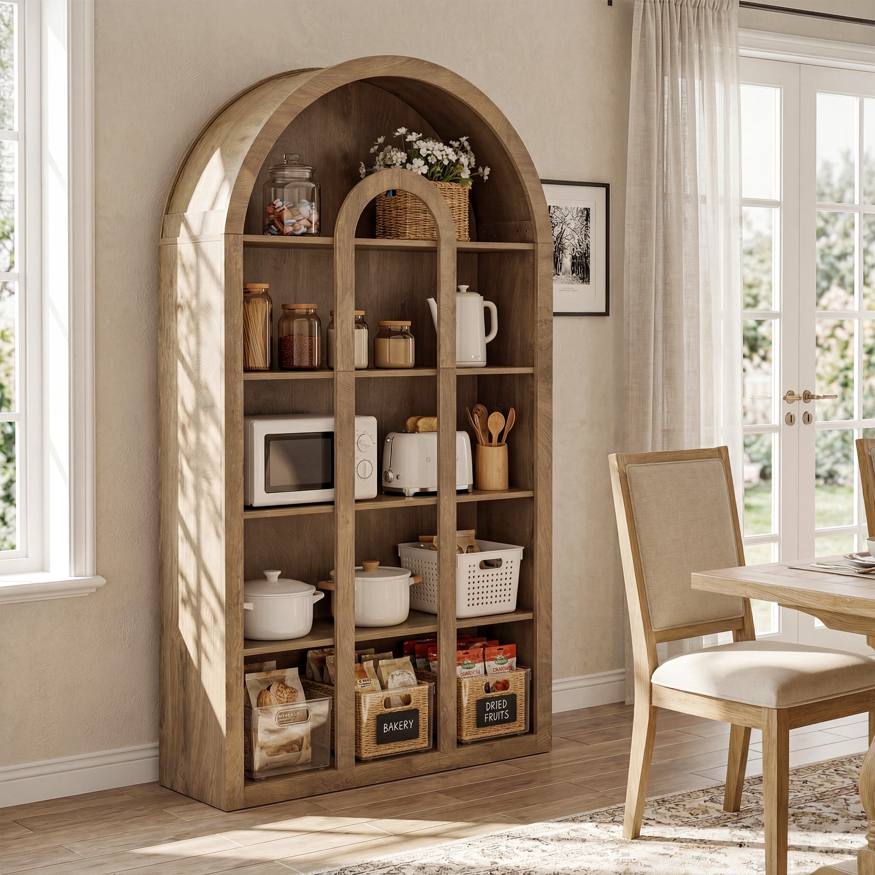 70.87" Tall Bookshelf, 5-Tier Arched Bookcase with Open Shelves for Living Room