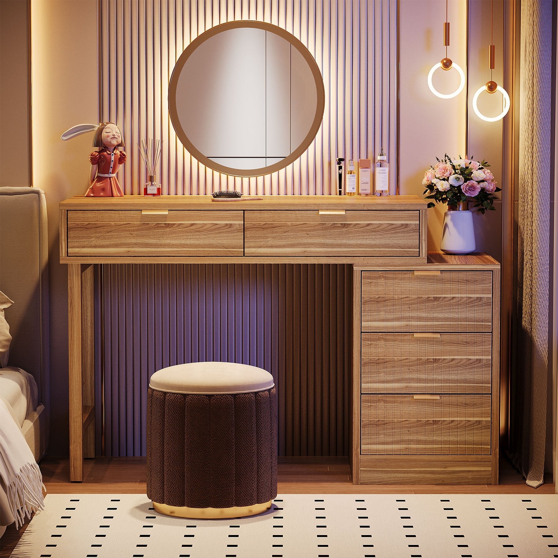 55" Makeup Vanity Table, Rustic Dressing Table Makeup Table