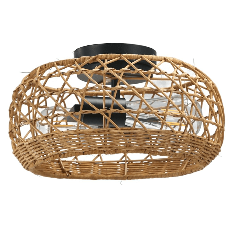 11.8" Boho Flush Mount Light Fixture, Rattan Ceiling Light Cage Shade Flush Lamp Tribesigns